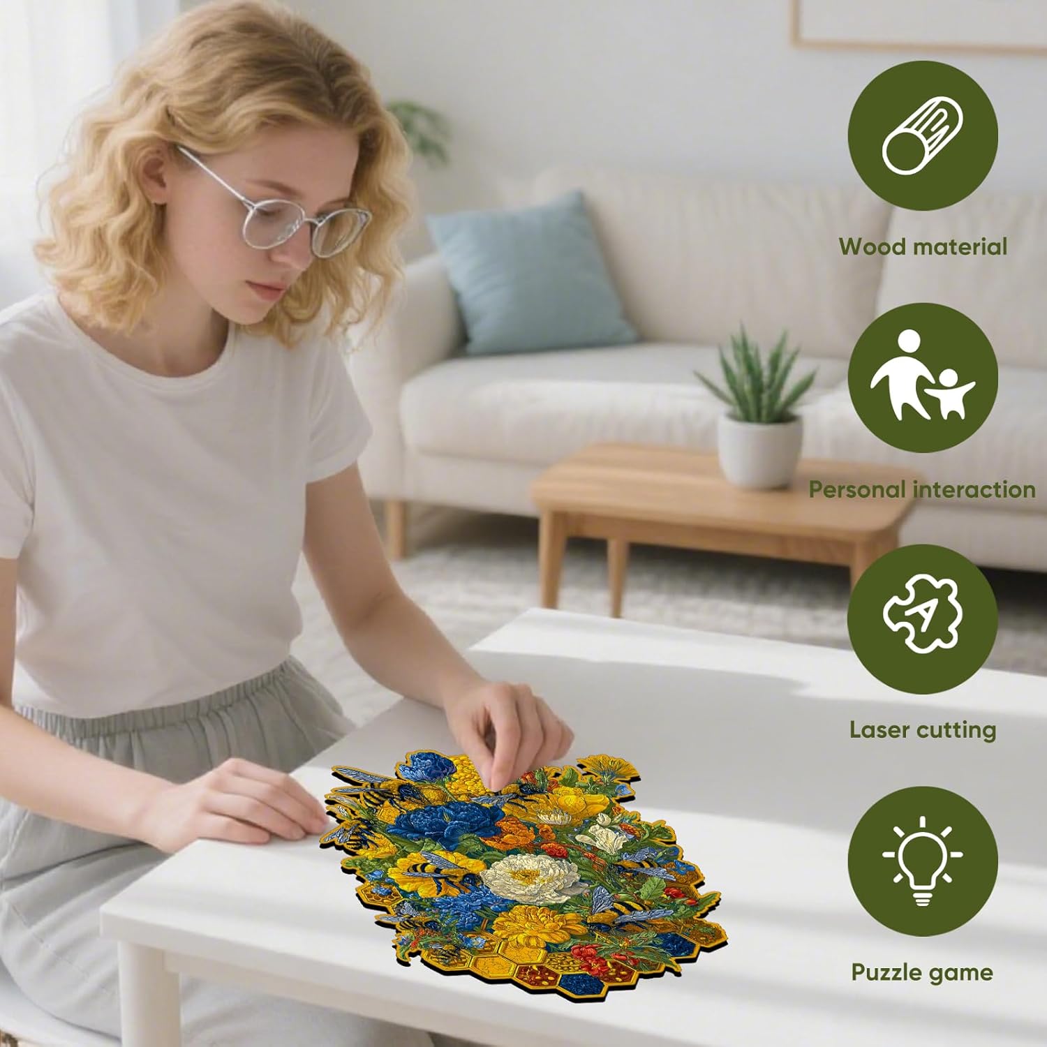 Thumbnail 3 de Mys Aurora 500-Piece Wooden Jigsaw Puzzle for Adults (Flower & Bee) with Storage Box