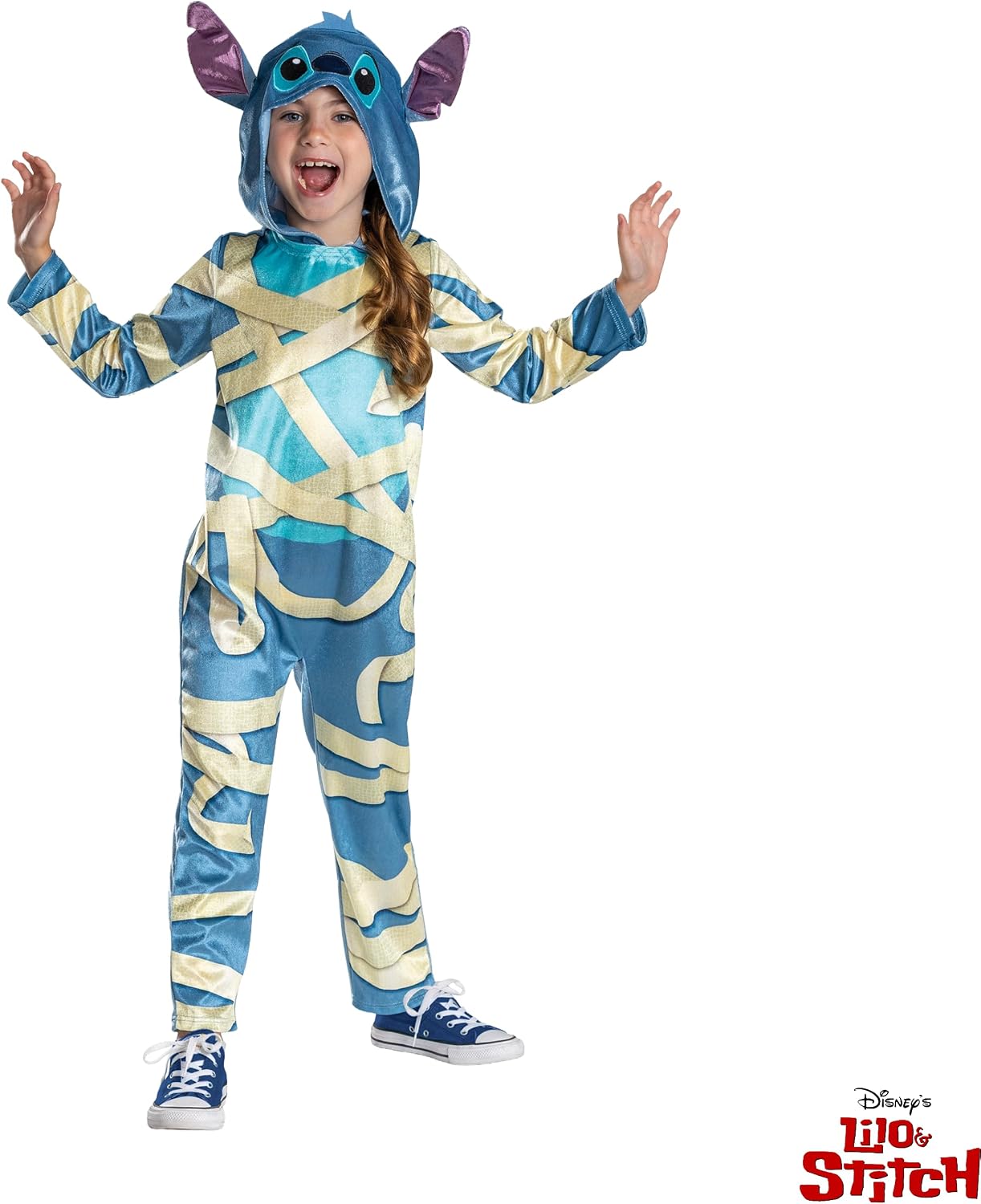 Detalle 2 de Disney Stitch-mummiekostuum voor kinderen, blauw met capuchon