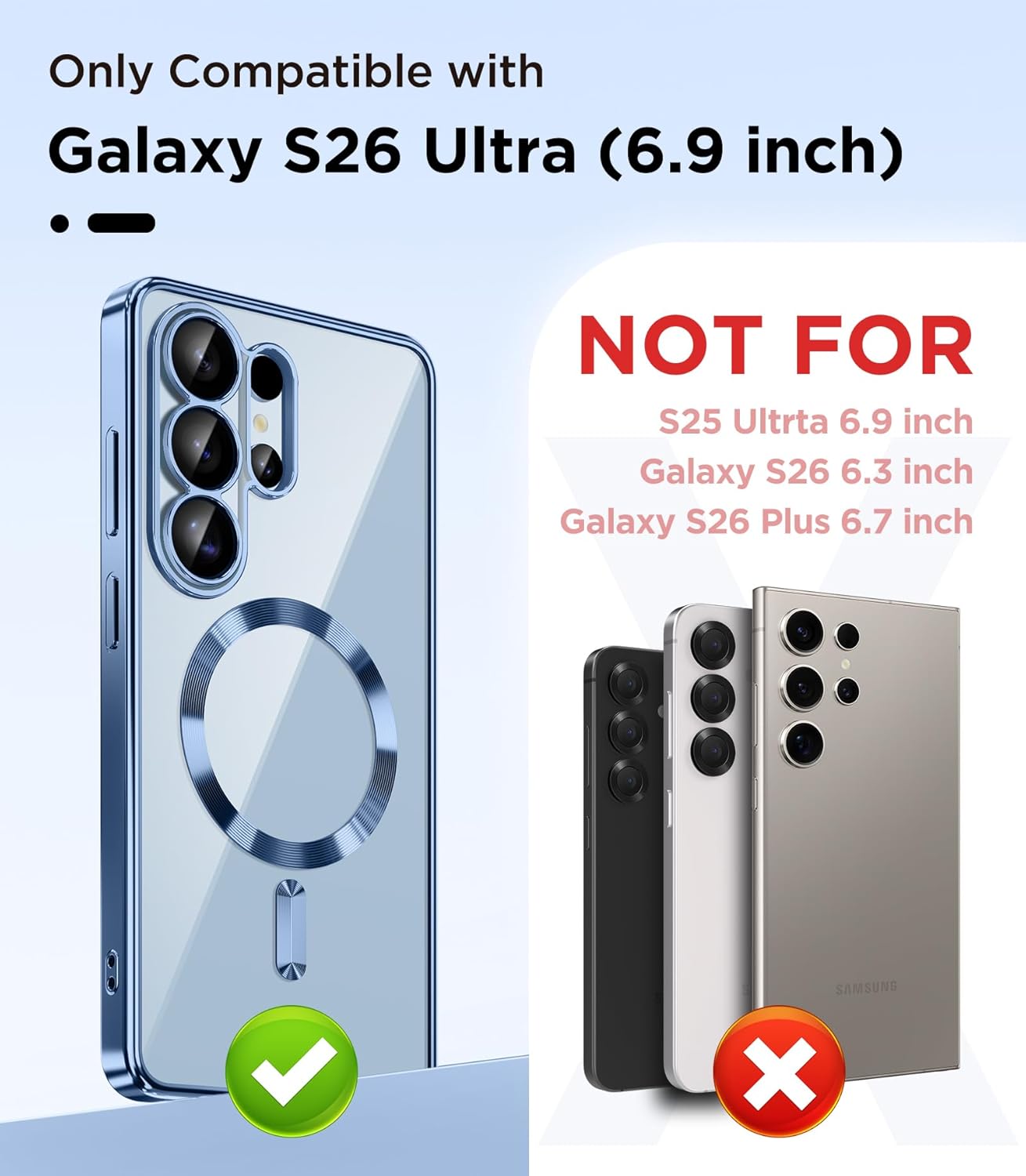 Thumbnail 1 de Magnetic Case for Samsung Galaxy S26 Ultra with Screen Protector (MagSafe, Full Camera Protection) — Sky Blue/Clear