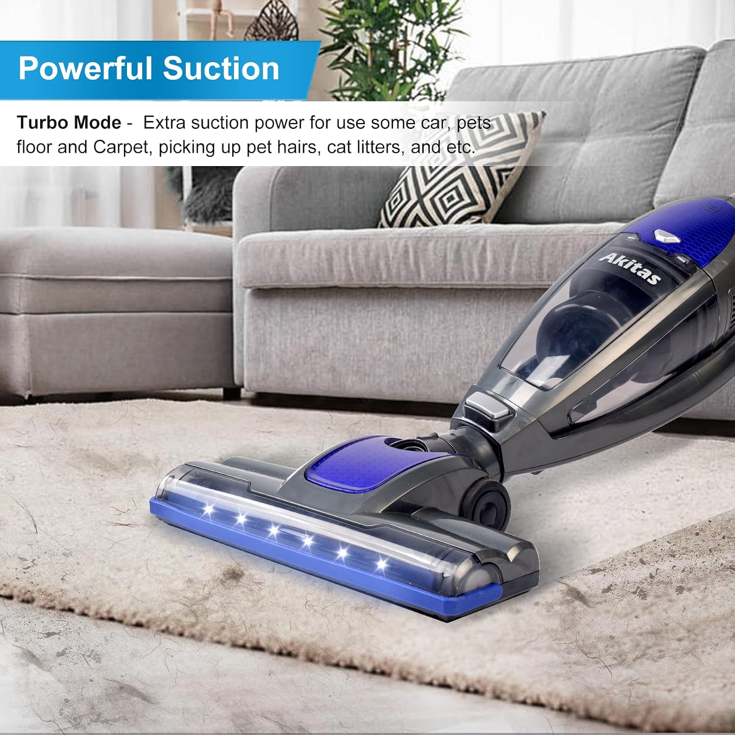 Detalle 2 de Akitas U10 Cordless Vacuum Cleaner — 2-in-1 Stick & Handheld with Auto-Charging Dock, 2.4kg, LED Turbo Brush