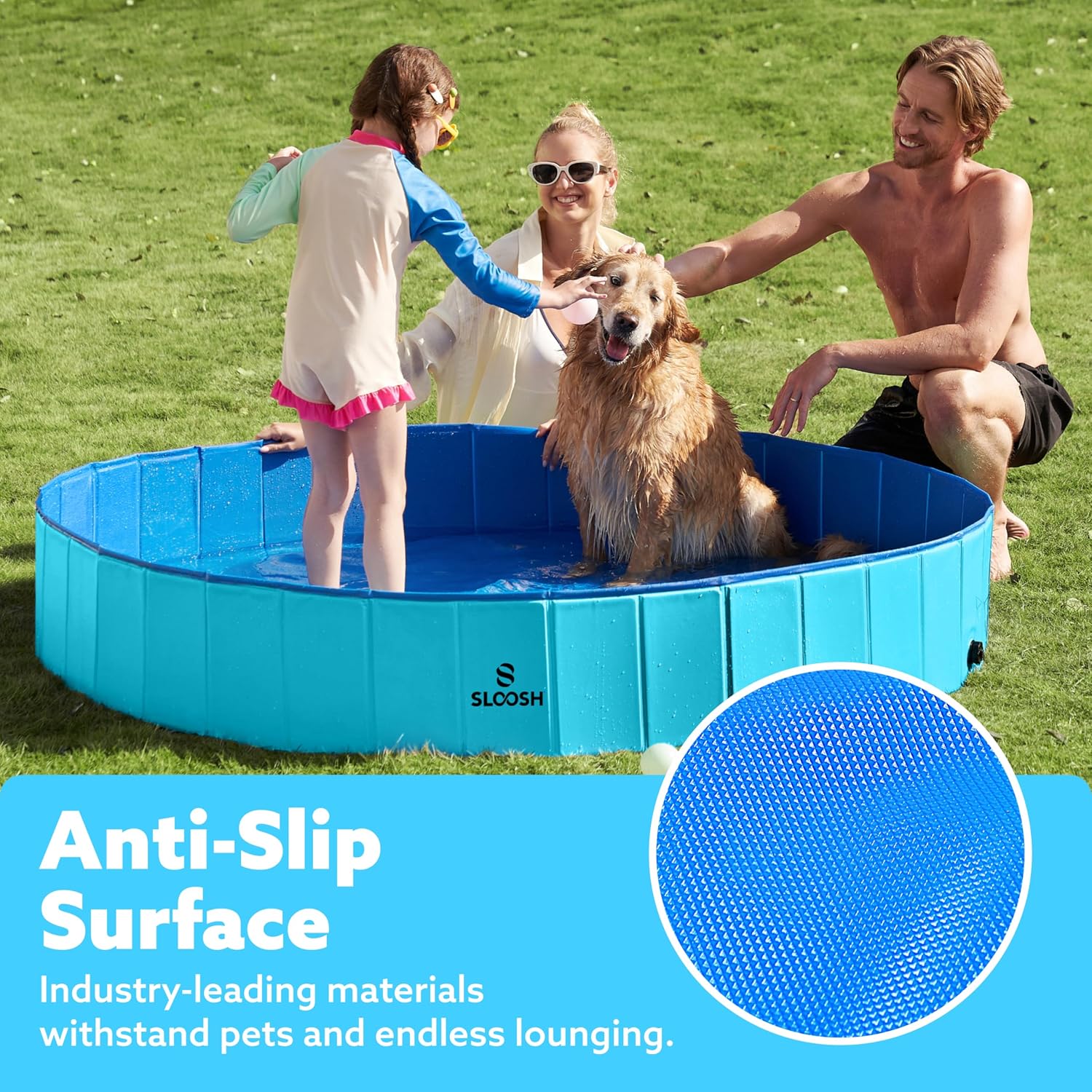 Detalle de SLOOSH Foldable Dog Kiddie Pool: Portable, Anti-Slip, Hard Plastic Doggie Pool (Blue, 71" x 12")