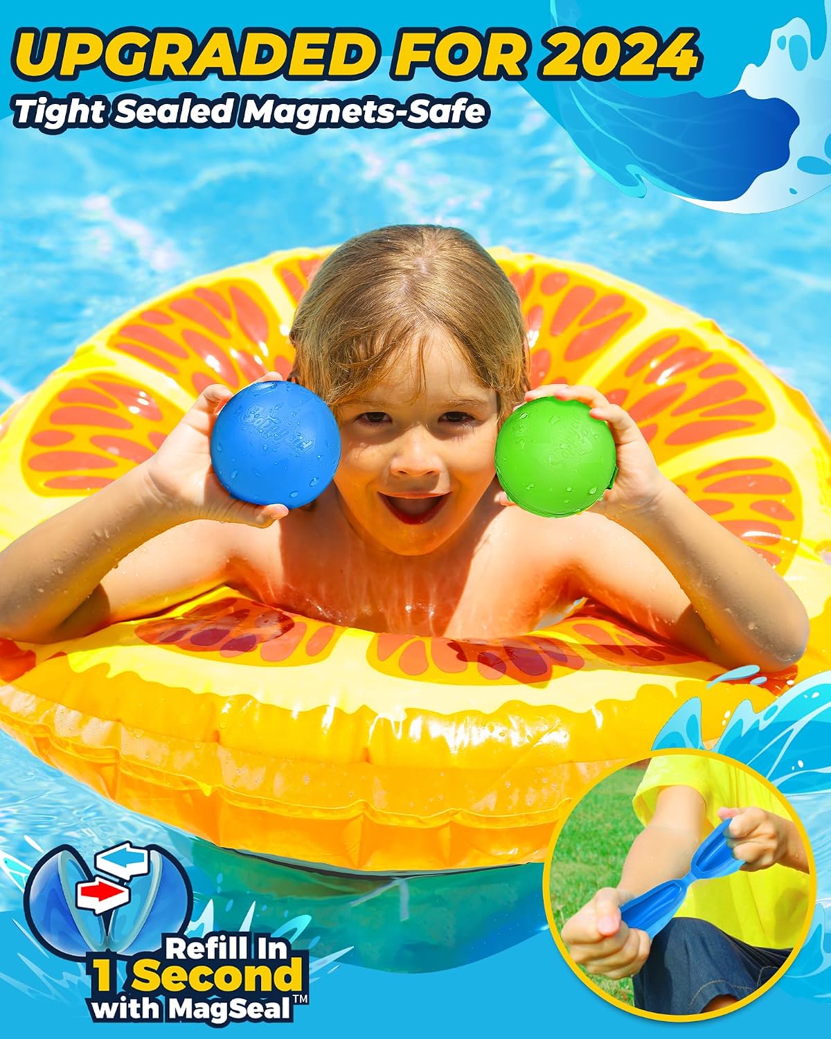 Detalle de Reusable Water Balloons: 16-Pack Silicone, Self-Sealing & Quick Fill for Outdoor Water Games