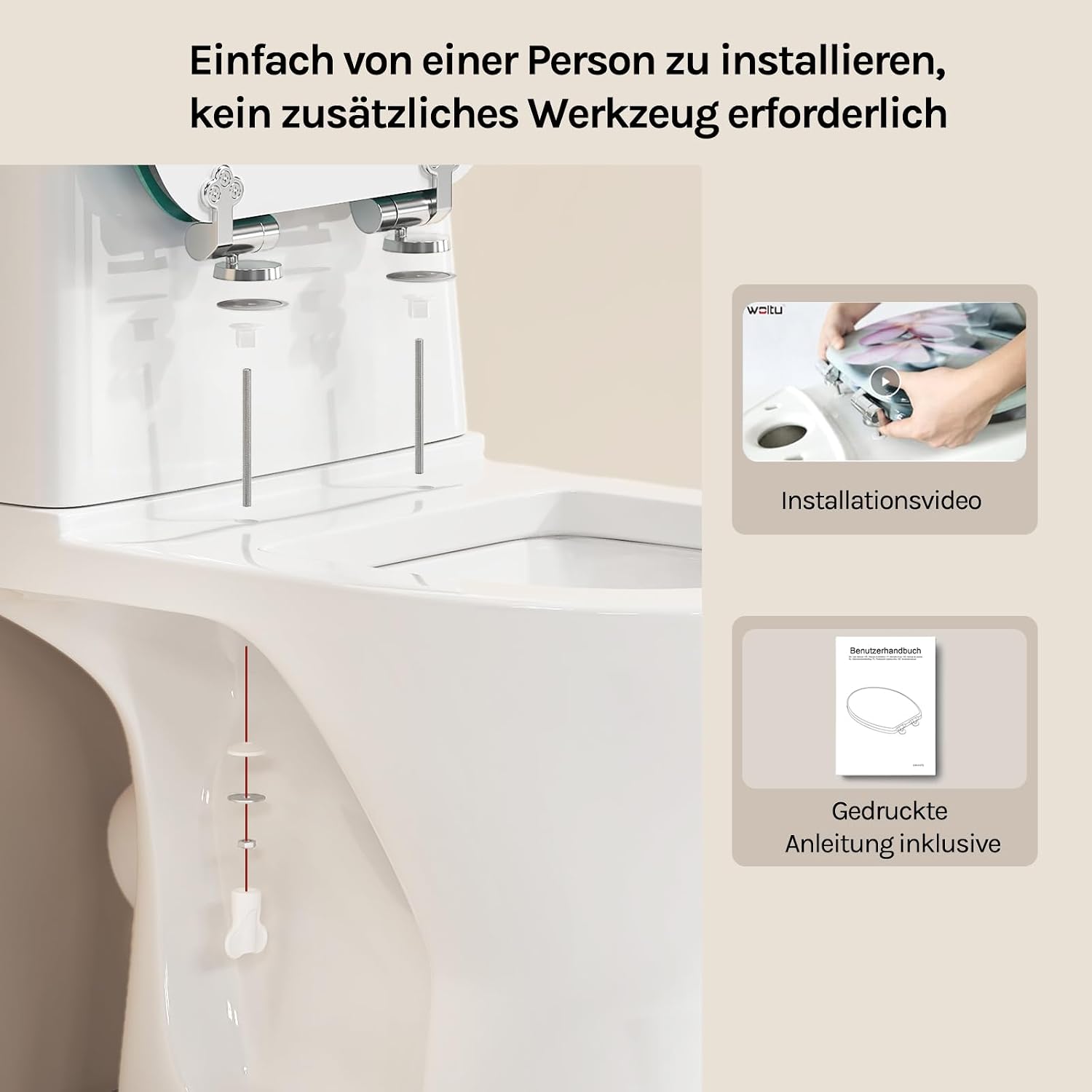 Detalle de WOLTU Premium Toilettensitz mit Absenkautomatik – O-Form, MDF-Holzkern, Soft-Close, Antibakteriell, Seestern-Design