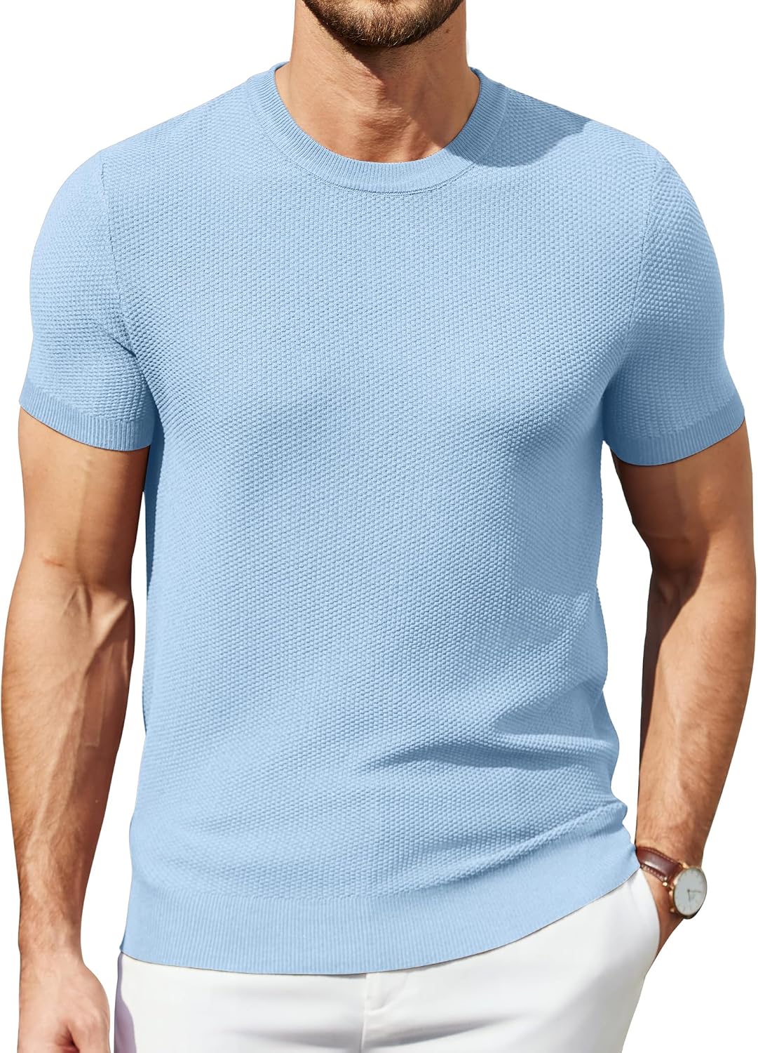 Detalle 2 de COOFANDY T-Shirt Homme à Manches Courtes Tricoté – Tee-Shirt Été Standard