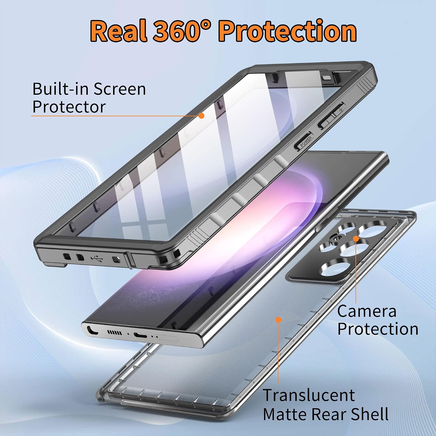 Detalle 2 de Cozycase S23 Ultra (Noir) Waterproof 360° Case with Screen and Camera Protection