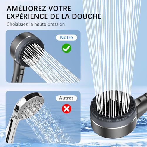 Thumbnail 3 de Pommeau de douche anti calcaire Arbudspro – Haute Pression avec 3 filtres, tuyau 1,5 m et support, Gris