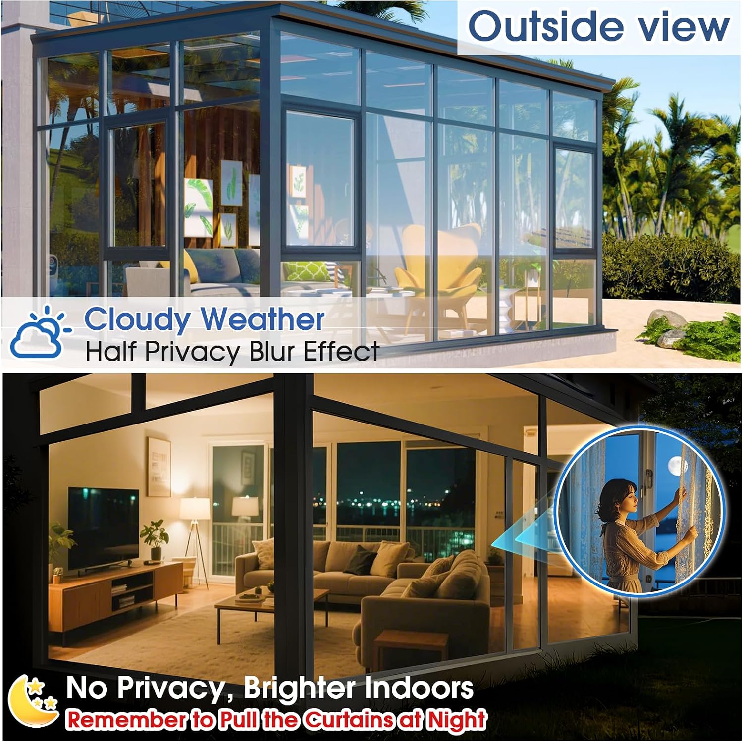 Detalle de Beautysaid One Way Window Film for Glass Windows (44.5 x 200cm) – Privacy, UV Protection and Heat Control