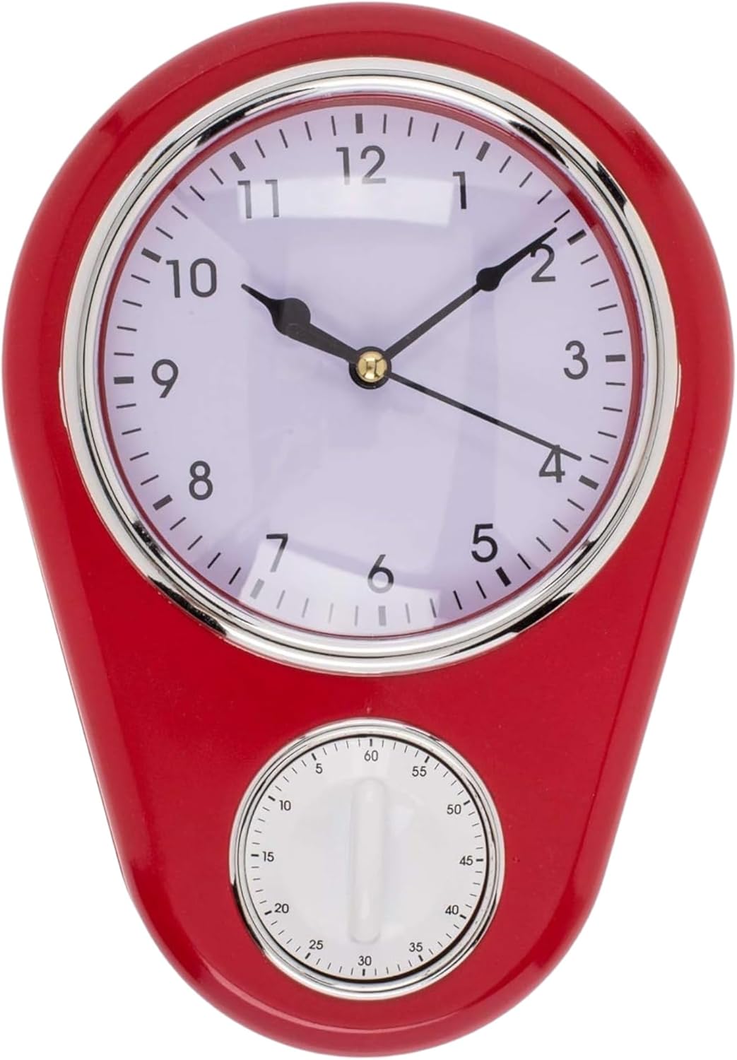 Detalle 2 de Retro Küchen-Wanduhr TIME mit 60-Minuten Küchentimer – Rot