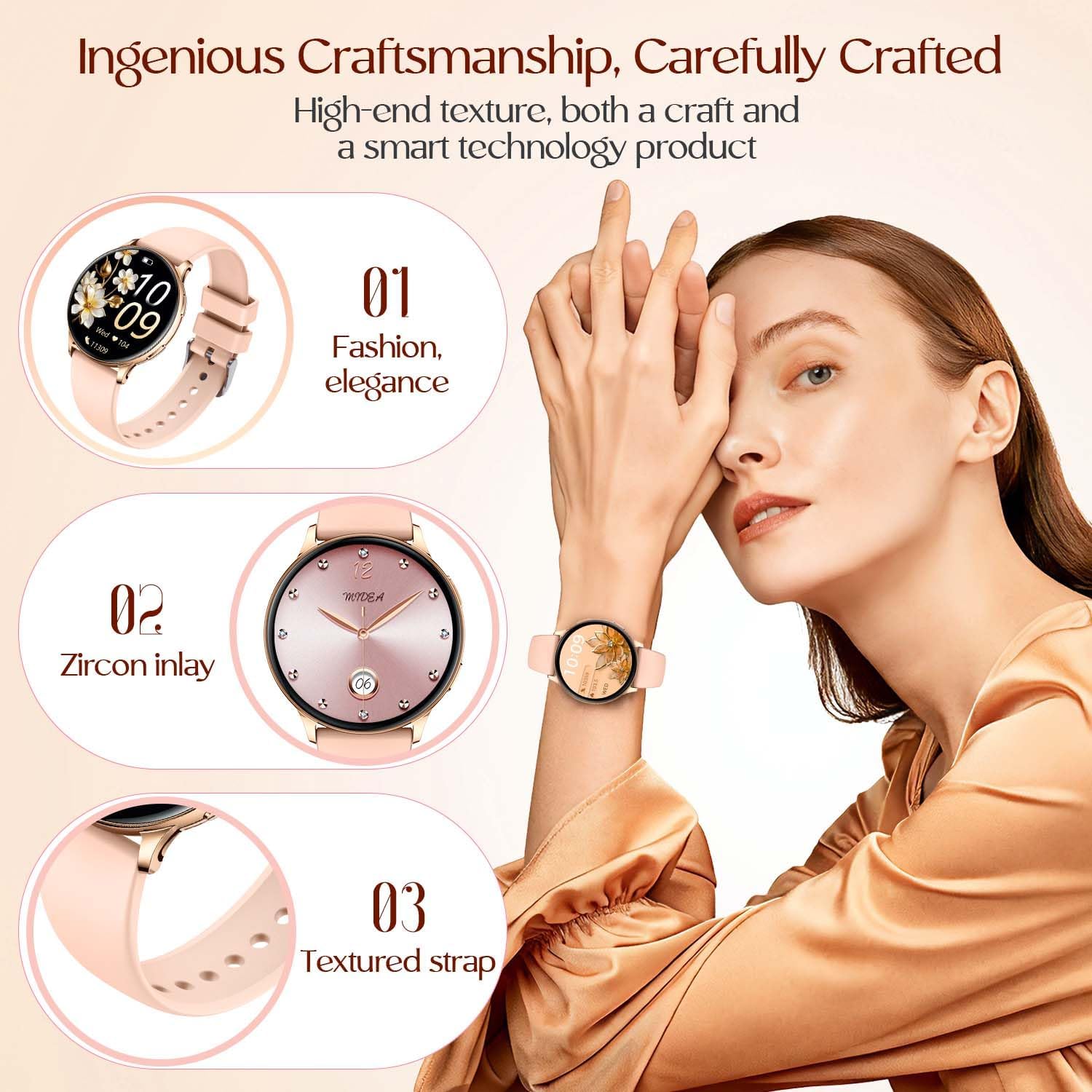 Thumbnail 1 de Smartwatch Donna Bluetooth 5.0 Effettua Chiamate 1.32” Pelle Contapassi IP67: 100+ Modalità Sport e Fitness Tracker