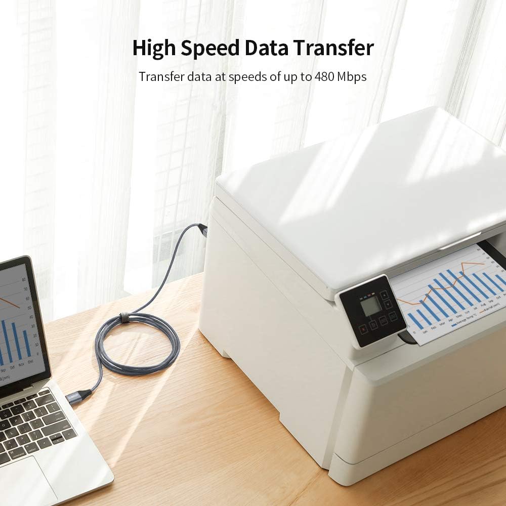 Thumbnail 4 de SUNGUY USB-Druckerkabel 3 m (USB A auf USB B, USB 2.0) Nylon, grau – für Drucker & Scanner