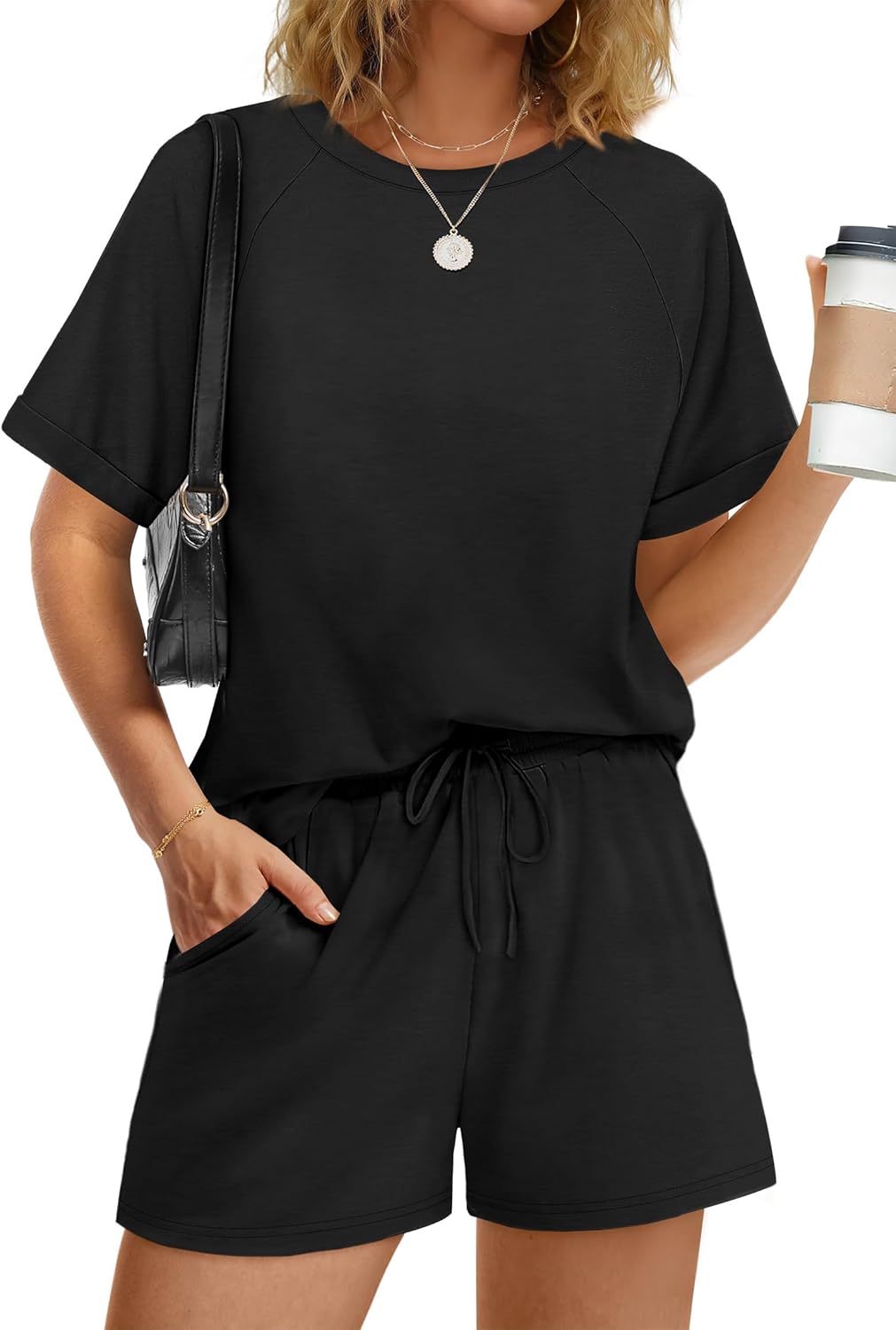 Thumbnail 1 de WIHOLL Two-Piece Short Set for Women — Casual Short Sleeve Crew Neck Lounge Matching Set