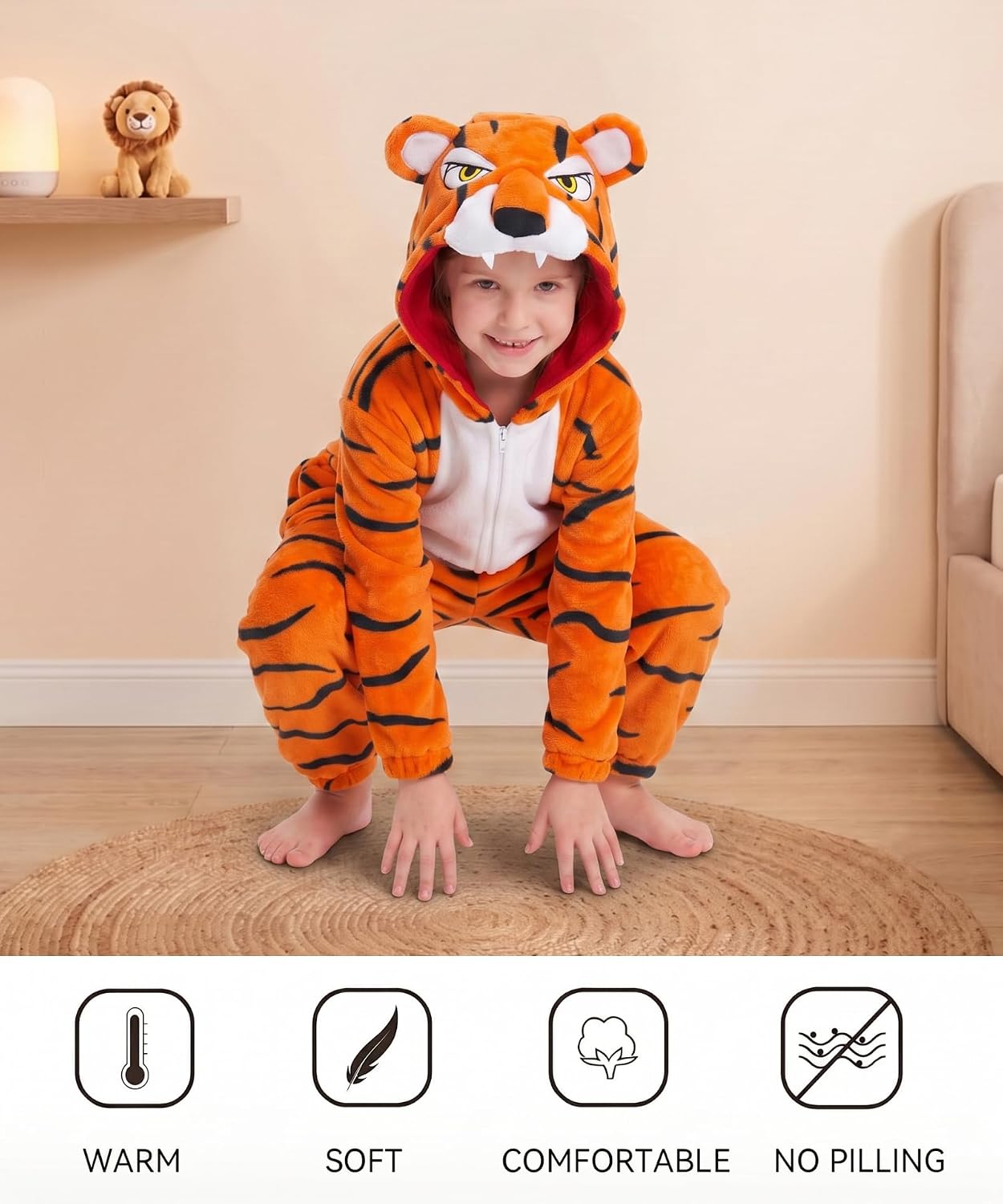 Detalle 2 de LONULAIN Unisex Kids Animal Onesie Pajamas, Flannel Hooded Costume