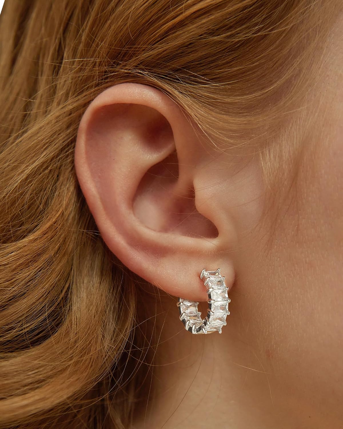 Detalle de Mesovor Boucles d’oreilles créoles argent avec zircone cubique (huggie hoops) pour femmes et filles