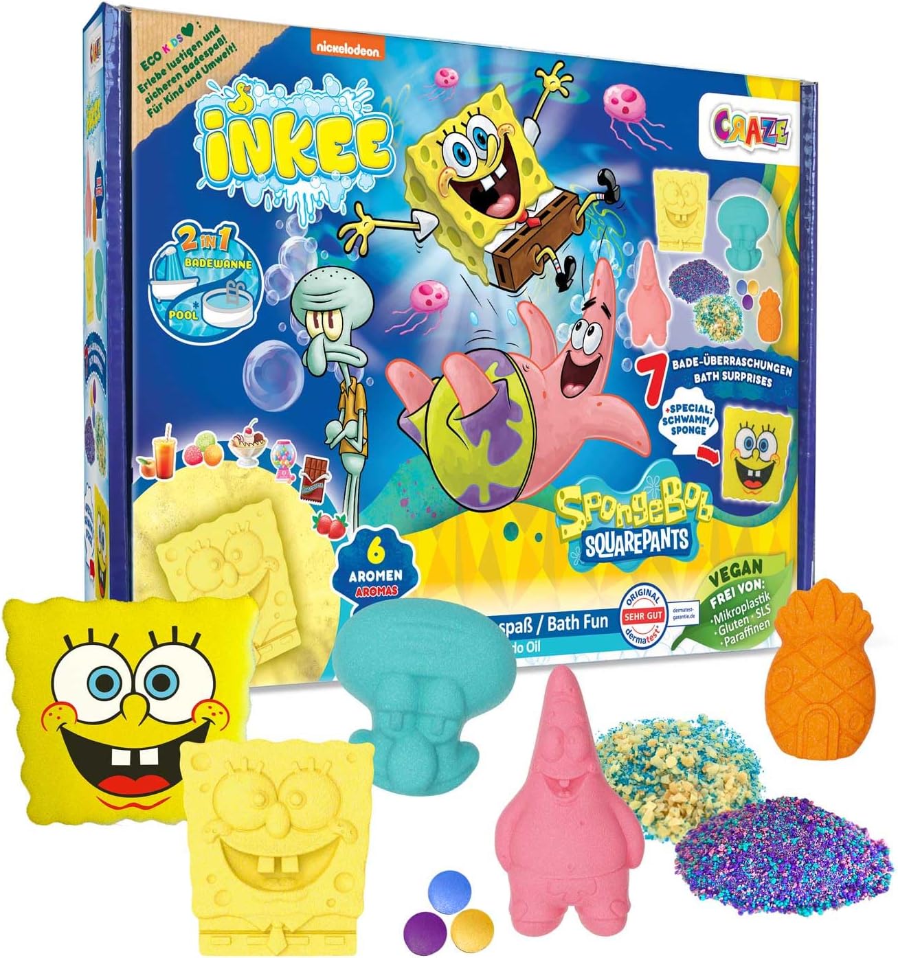 Detalle 2 de INKEE SpongeBob 5er Pack – Badekugeln mit Überraschung (80 g × 5)