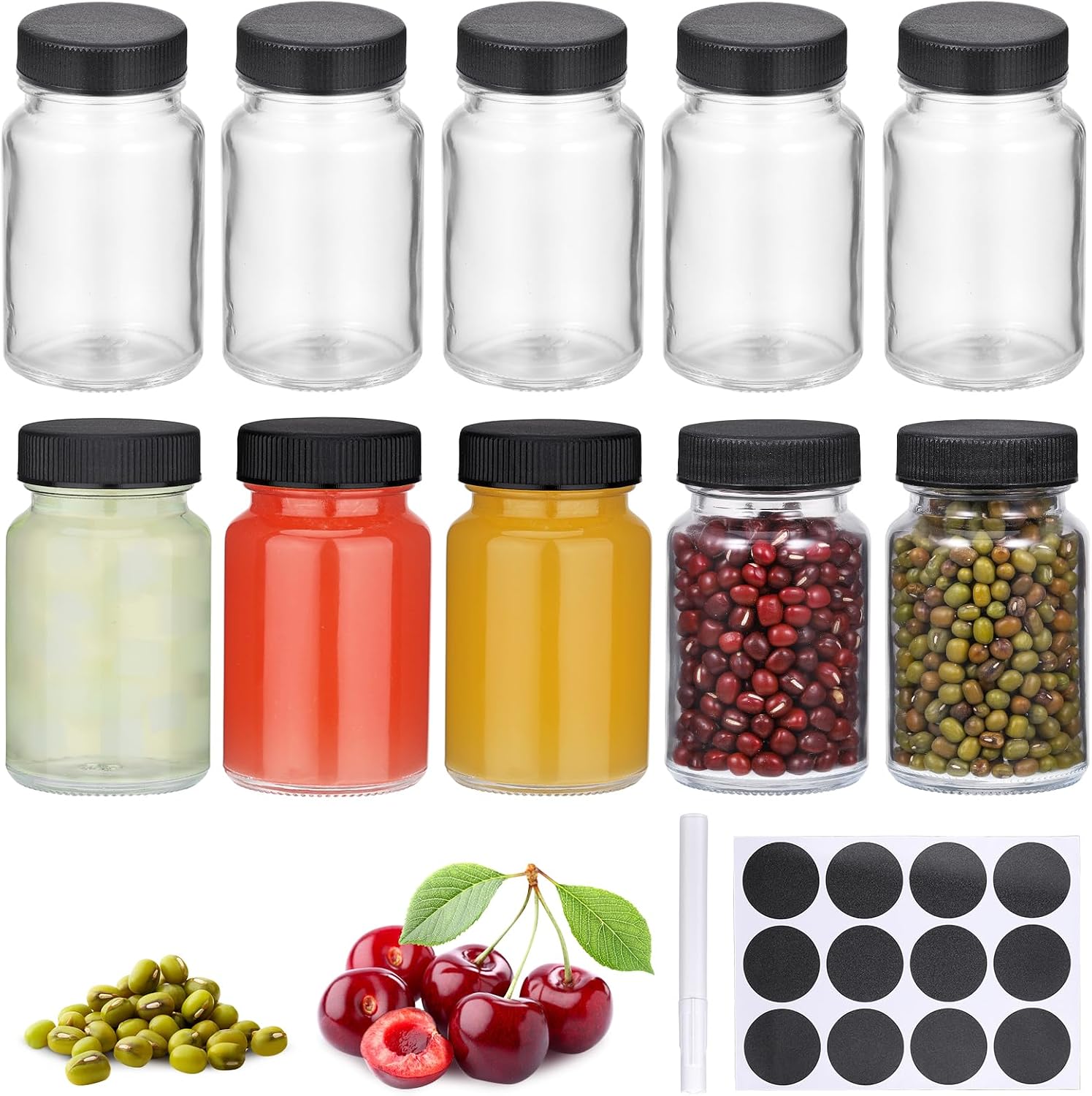 Detalle de Hejo 60 ml glasflaskor, 10-pack med bred öppning och svarta lock