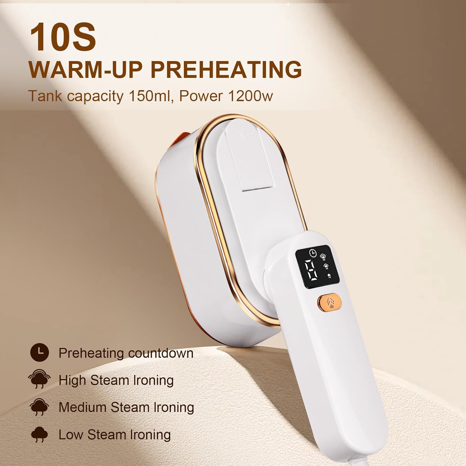 Thumbnail 1 de Travel Clothes Steamer Portable Iron with LCD Display, 3 Steam Levels & 150ml Tank (White)