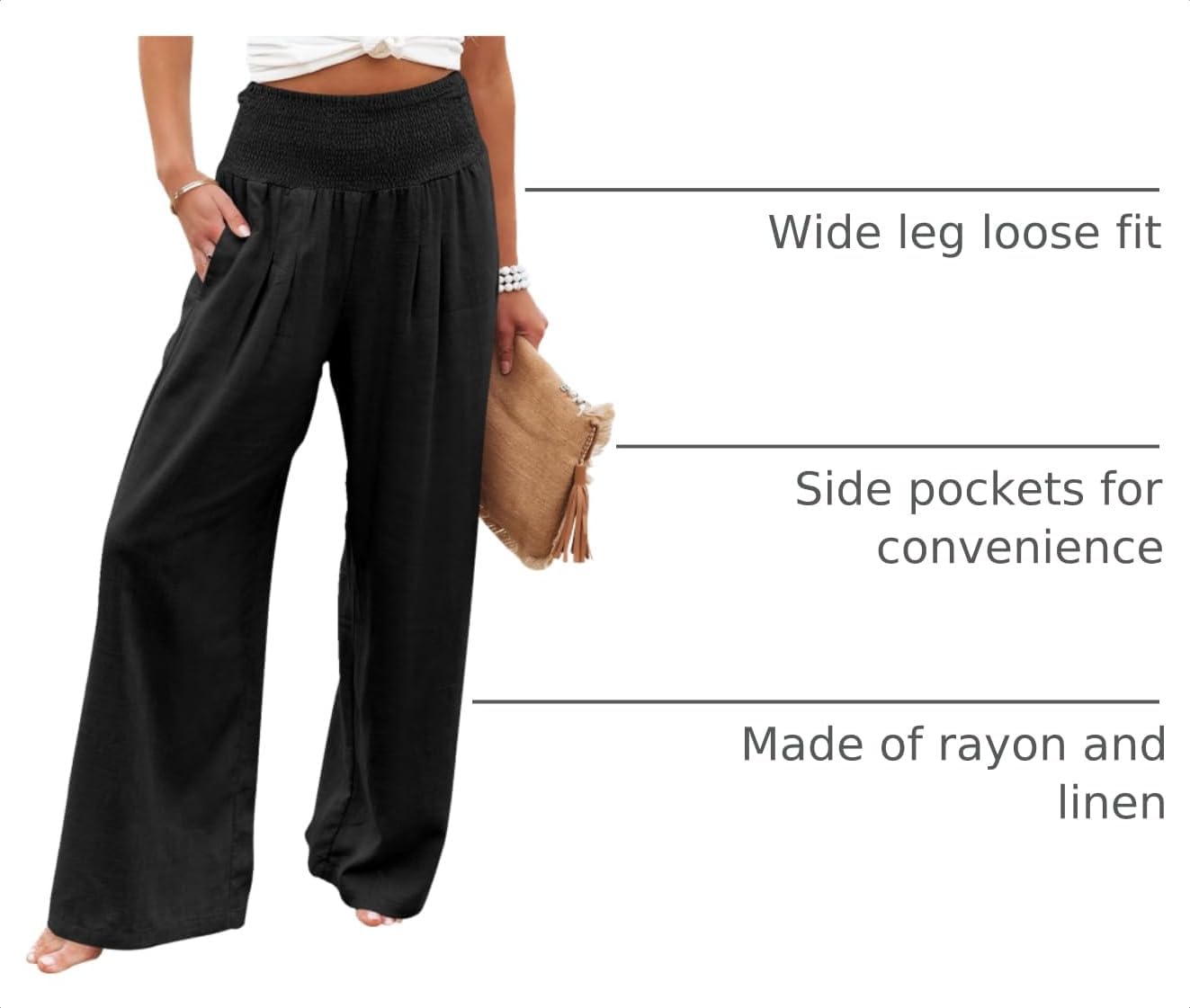 Thumbnail 3 de ANRABESS Linen Palazzo Pants High Waist S–XXL