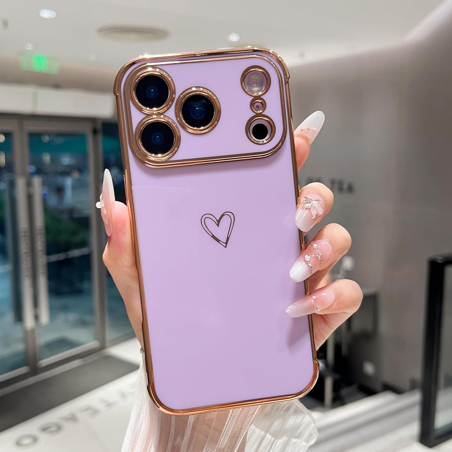 Thumbnail 3 de ZTOFERA Hülle iPhone 17 Pro 6,3 Zoll Herz Gold Rand