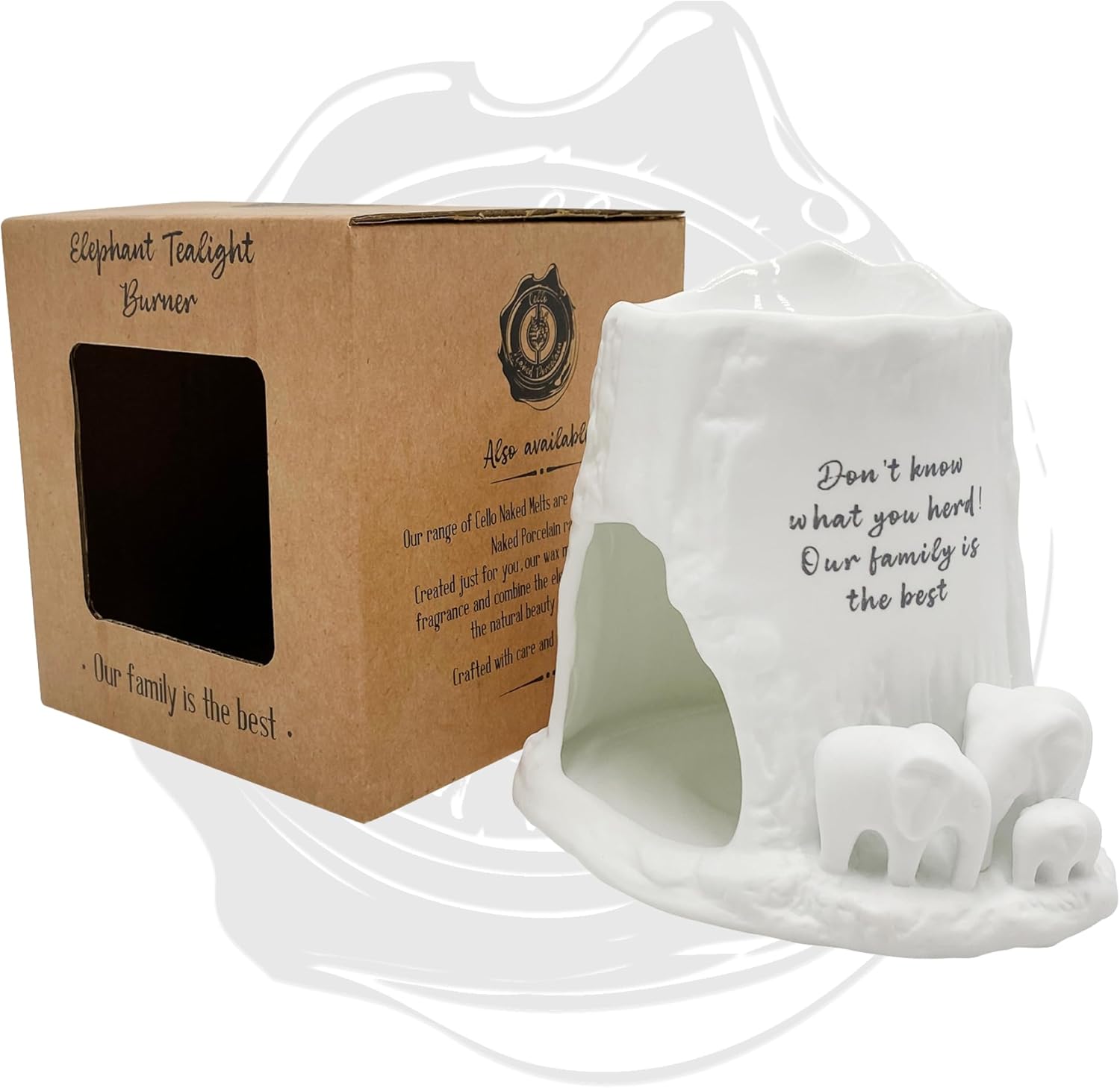 Thumbnail 6 de Cello Elephant Tealight Burner – family-themed porcelain wax melt & oil burner ornament