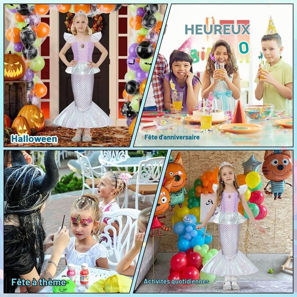 Thumbnail 5 de BSBUY zeemeerminnenkostuum voor meisjes met kroon, toverstaf en accessoires