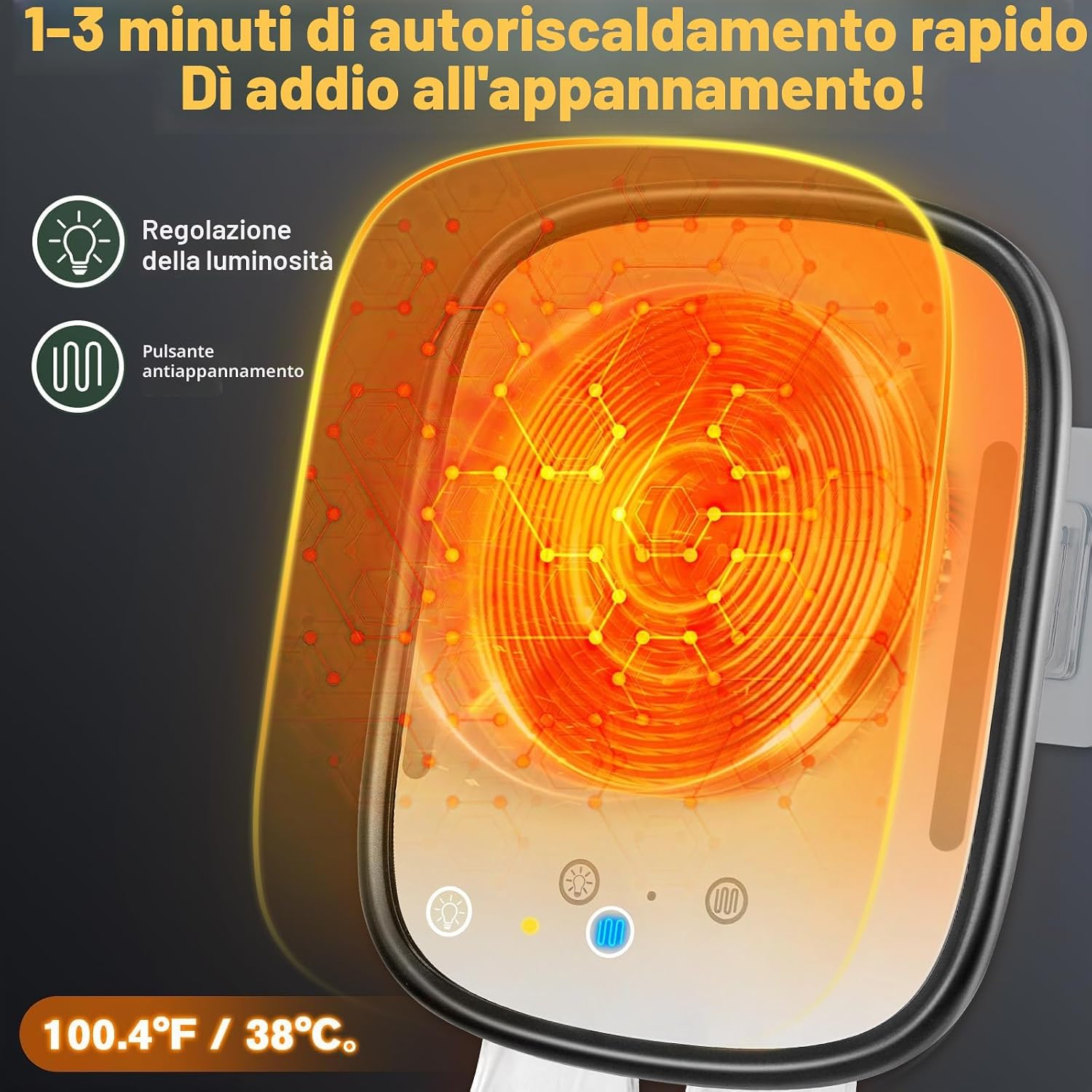 Thumbnail 2 de Specchio da doccia riscaldato anti-appannamento con illuminazione a LED, 2 supporti per rasoi e gancio adesivo removibile