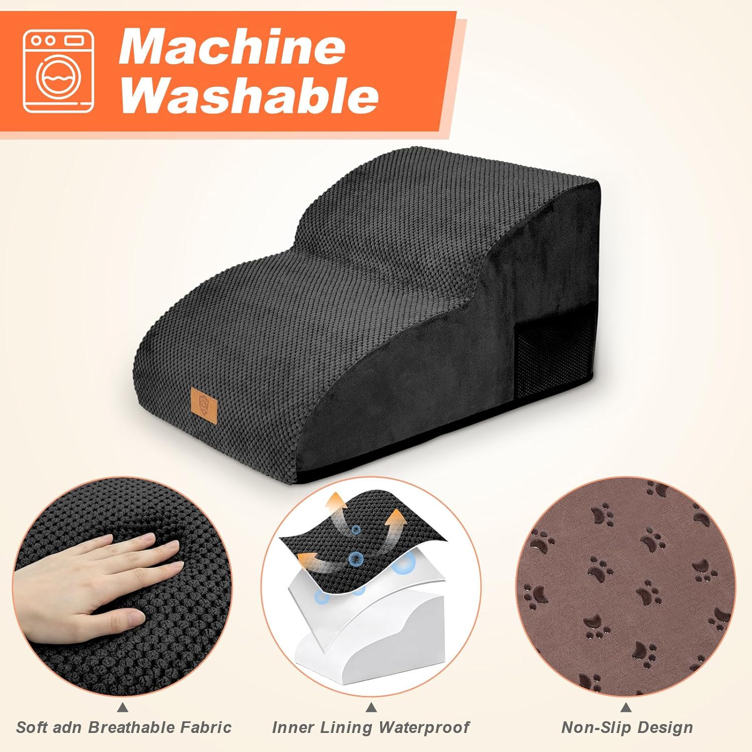 Detalle de Masthome 2-Step Sofa Dog Steps: Waterproof, Non-Slip Ramp with Removable Cover