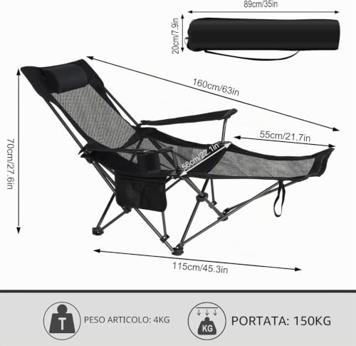 Detalle de eSituro sedia da campeggio pieghevole 2 in 1