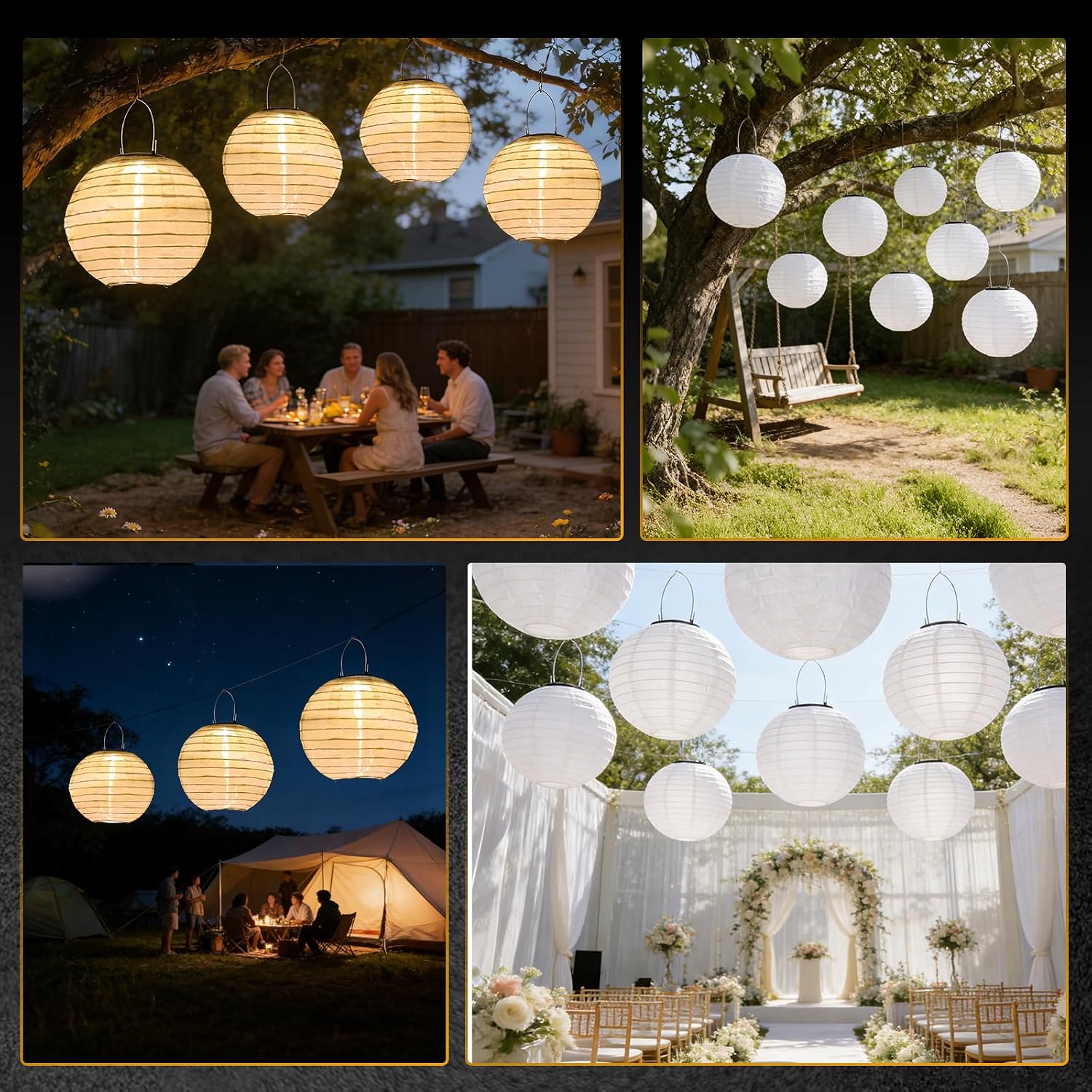 Detalle de SLWOO Solar Lampions Außen • 4er-Set, 20 cm Durchmesser, IP65, warmweißes Licht