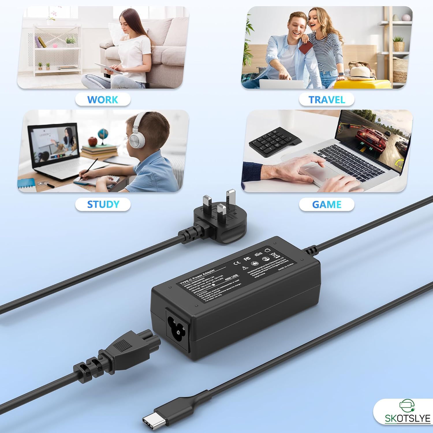 Thumbnail 6 de SKOTSLYE 45W USB-C Laptop Charger: Compact, fast charging for HP, Dell, Lenovo and more