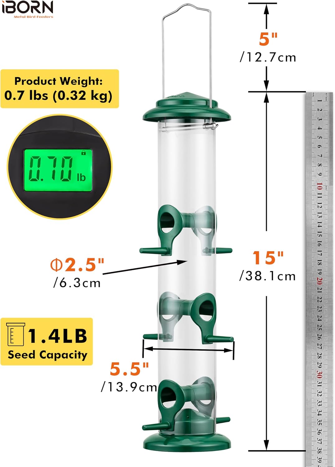 Detalle 2 de iBorn 15 Inch 6-Port Metal Bird Feeder
