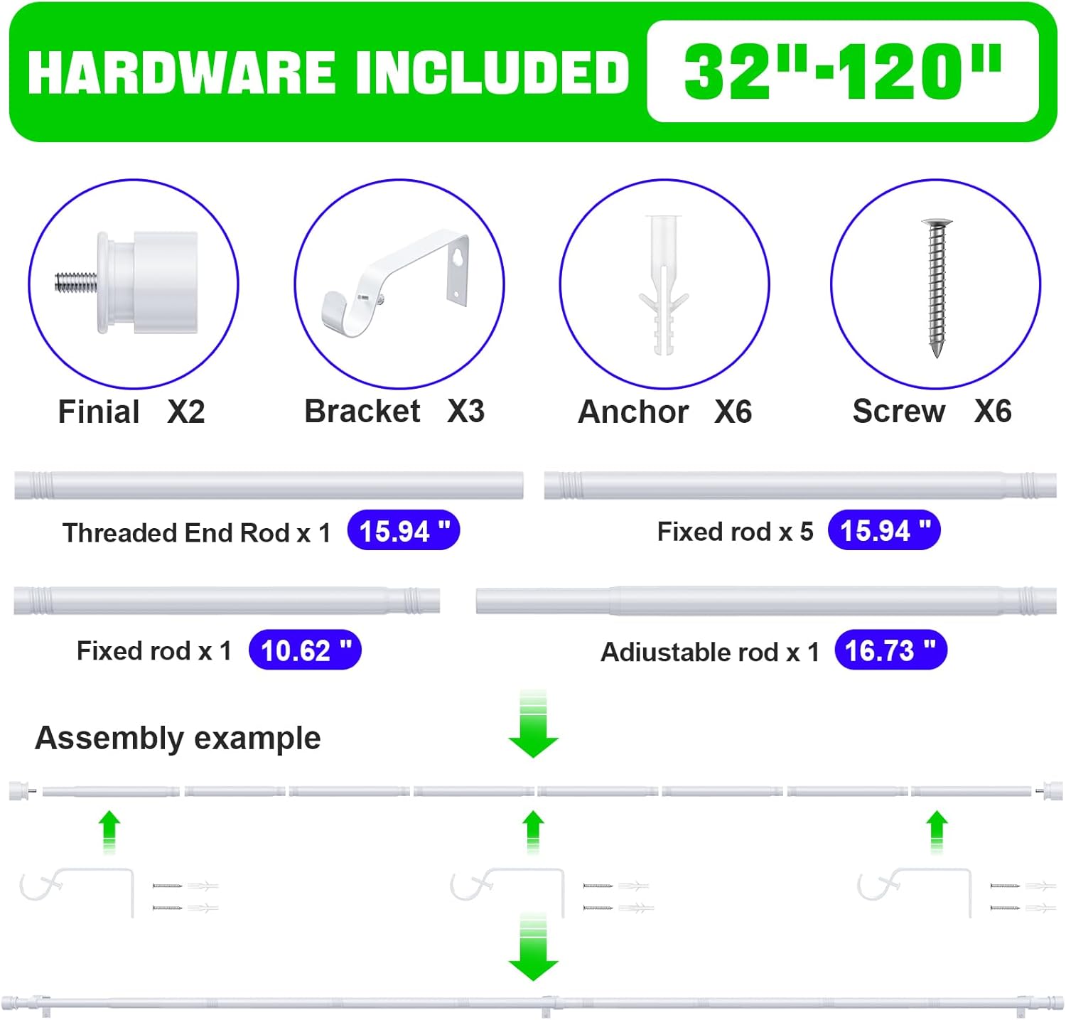 Thumbnail 4 de Huntype Curtain Rods 32โ120 in extendable curtain rod ๐ช