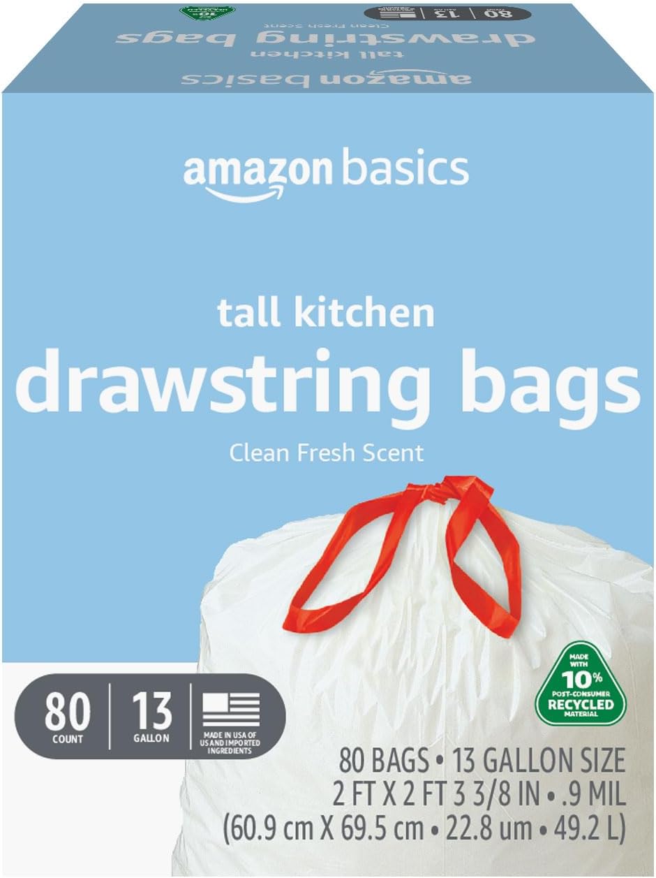 Thumbnail 6 de Amazon Basics 13 Gallon Tall Kitchen Drawstring Trash Bags (Clean Fresh Scent, 45 Count, 10% Recycled)