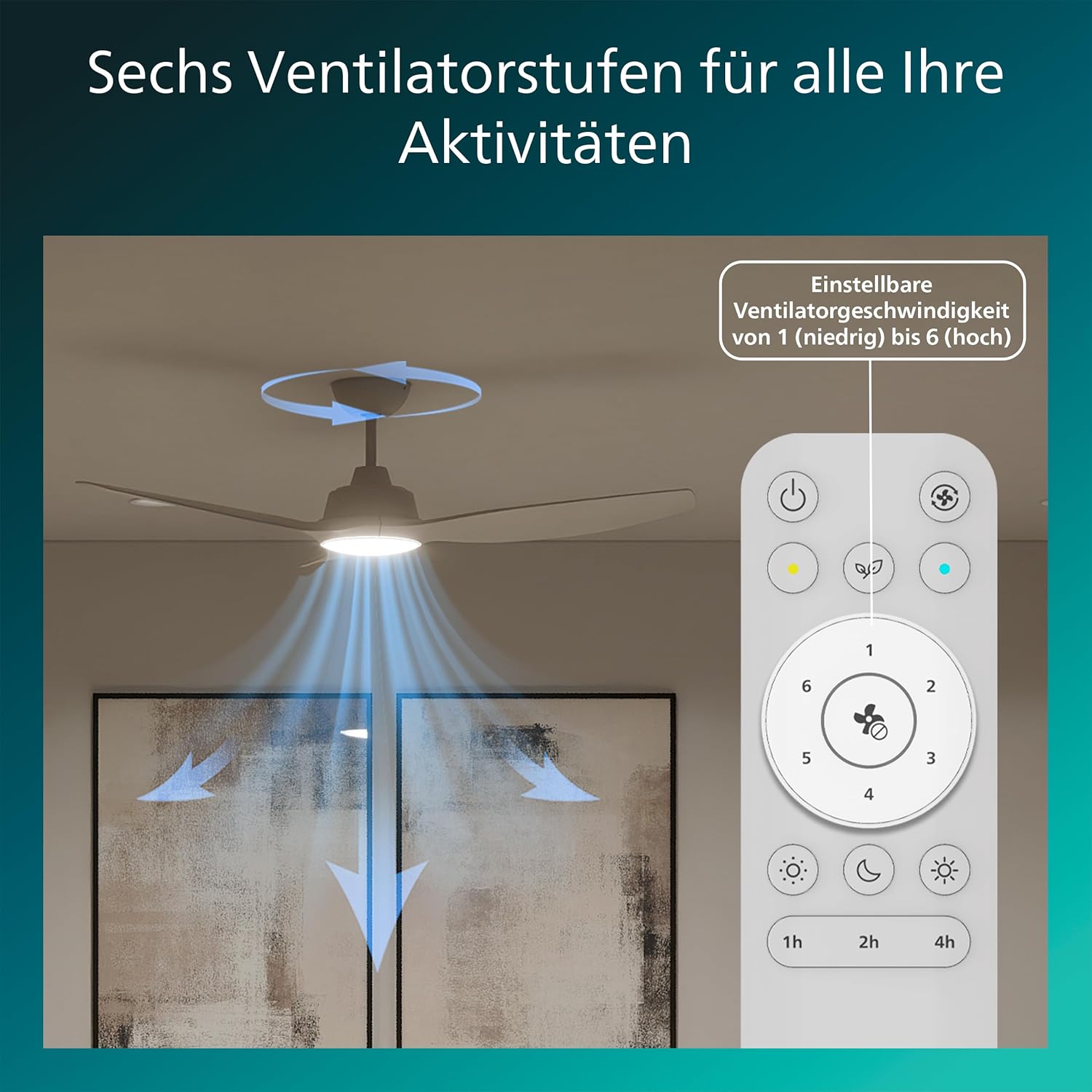 Thumbnail 3 de Philips Deckenventilator mit Fix-Flügeln und LED-Beleuchtung – 132 cm, 3 Flügel, 2650 Lumen, dimmbares Weißlicht 3000–6500 K