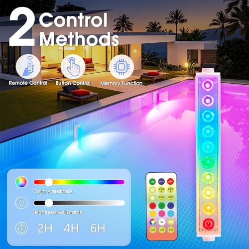Detalle de Luz LED sumergible para piscina inalámbrica Facarler: iluminación subacuática con mando y 8 modos