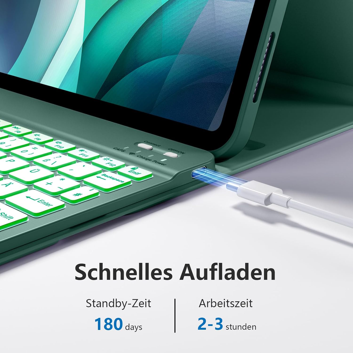 Thumbnail 2 de drivego Hülle mit Tastatur für iPad 11. & 10. Generation (A16/A10) – 7-farbige Beleuchtung, magnetisches Tastatur-Design, Stifthalter