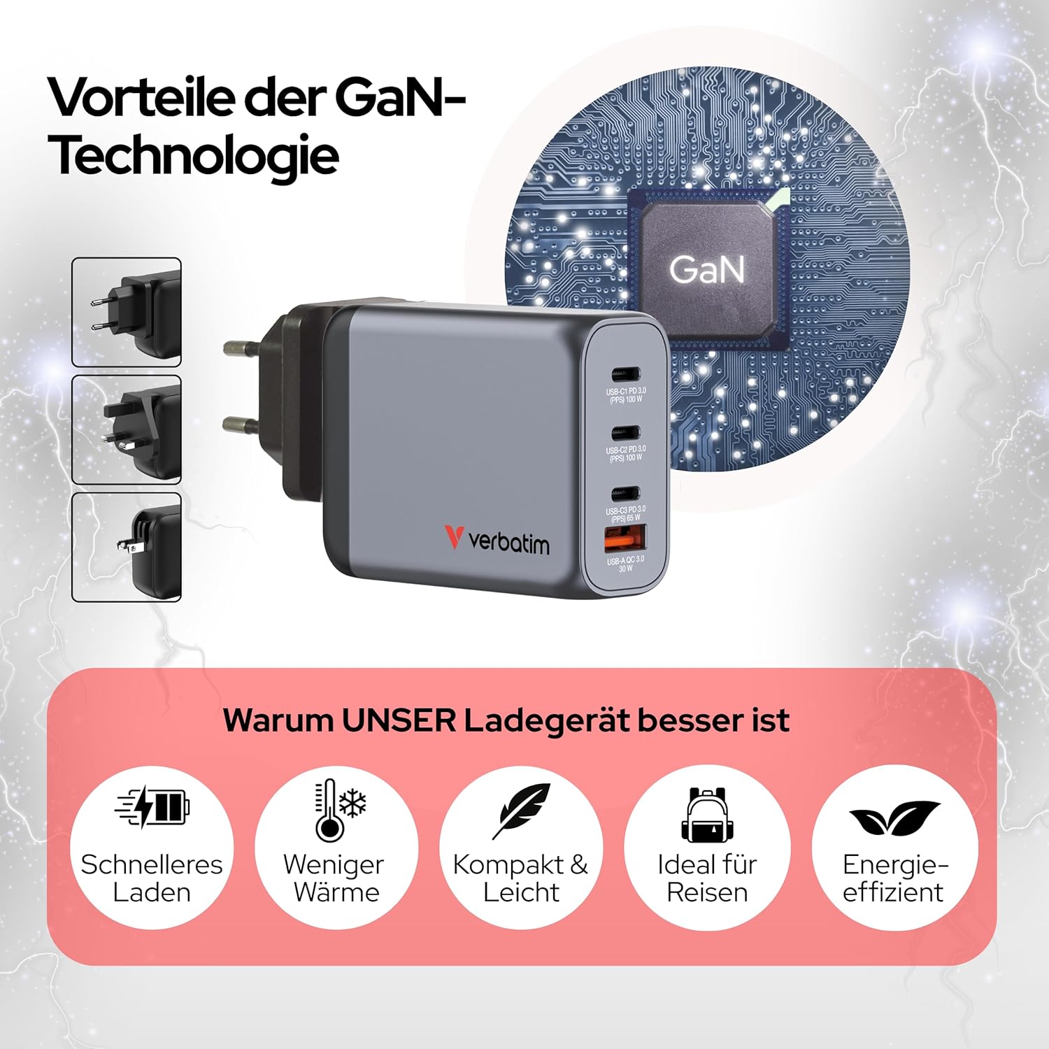 Thumbnail 2 de Verbatim GaN Charger 100 W – 4 Ports USB-C/USB-A, kompakt, schnell und reisefreundlich