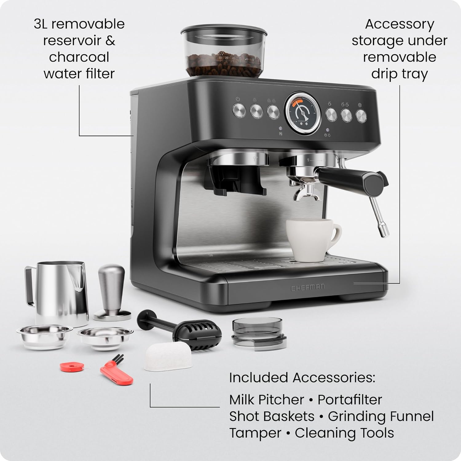 Thumbnail 6 de Chefman Crema Deluxe Espresso Machine 30️⃣