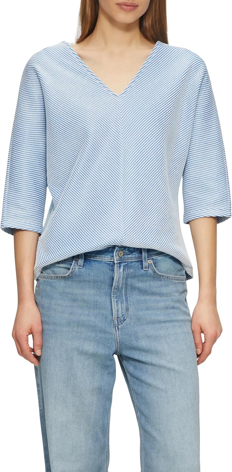 Detalle de s.Oliver 2164115 T-Shirt Femme – coupe décontractée à rayures et col en V
