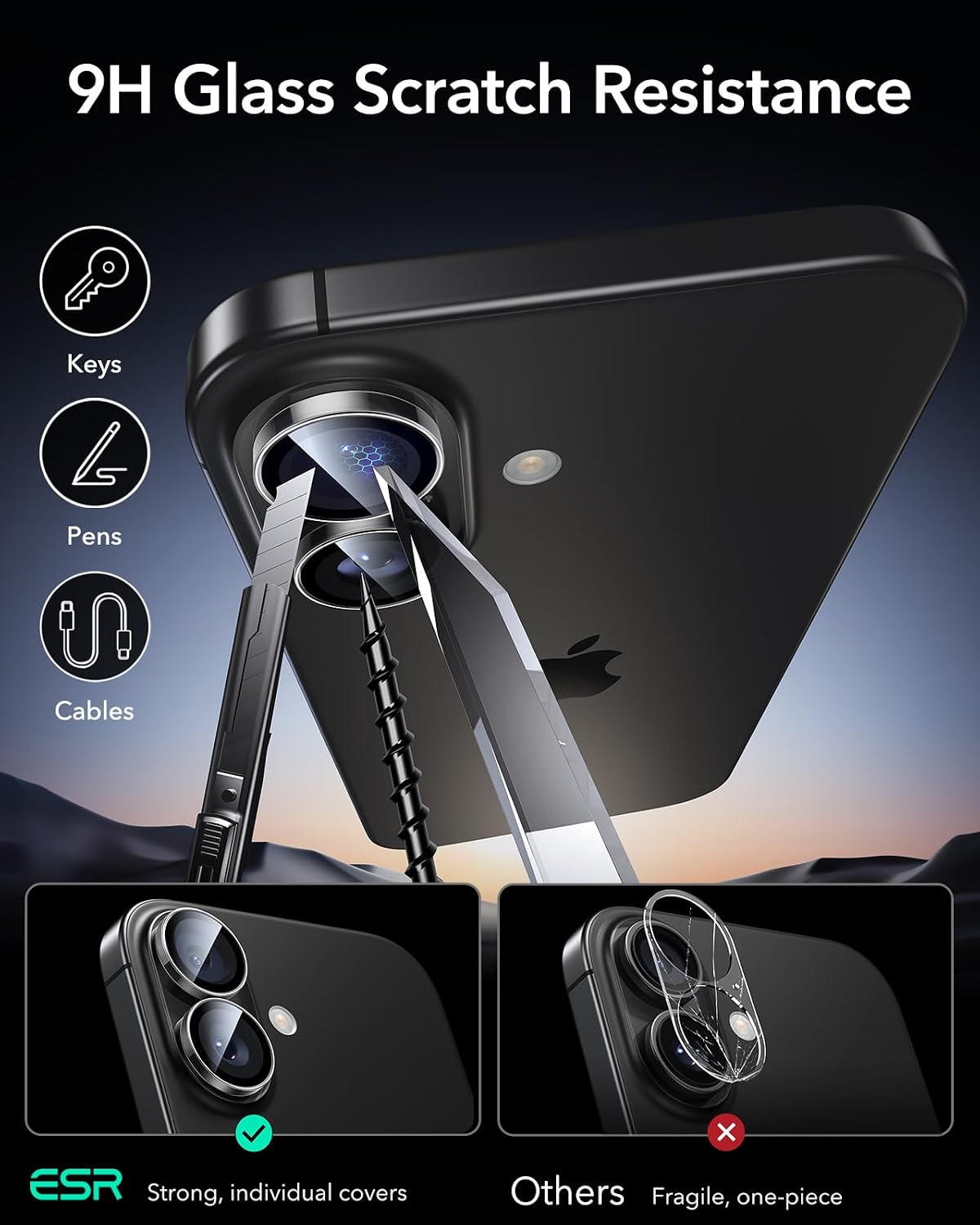 Thumbnail 5 de ESR Camera Lens Protector for iPhone 17/16/16 Plus, Clear 9H Tempered Glass