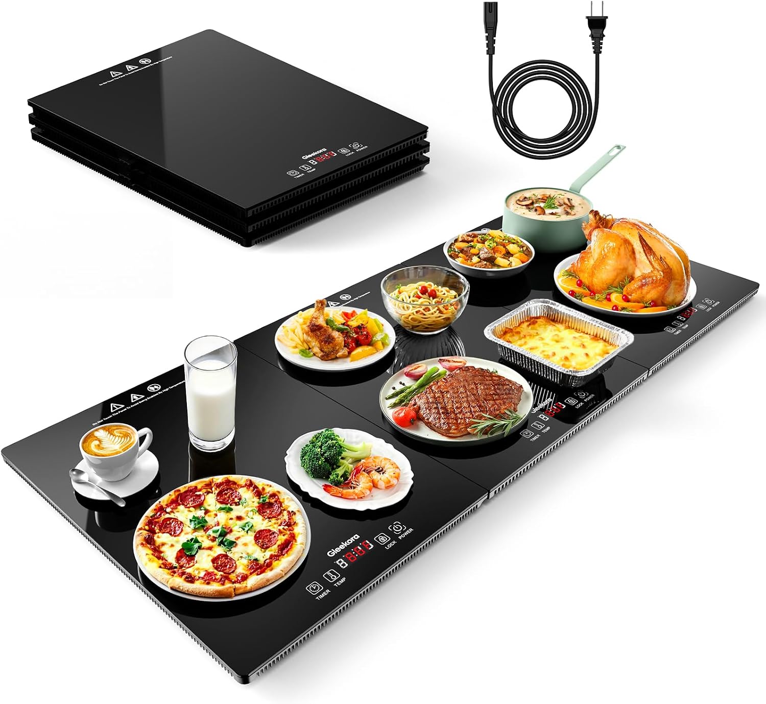 Detalle de Gleekora 3-in-1 Food Warming Tray, Tempered Glass, Independent Controls