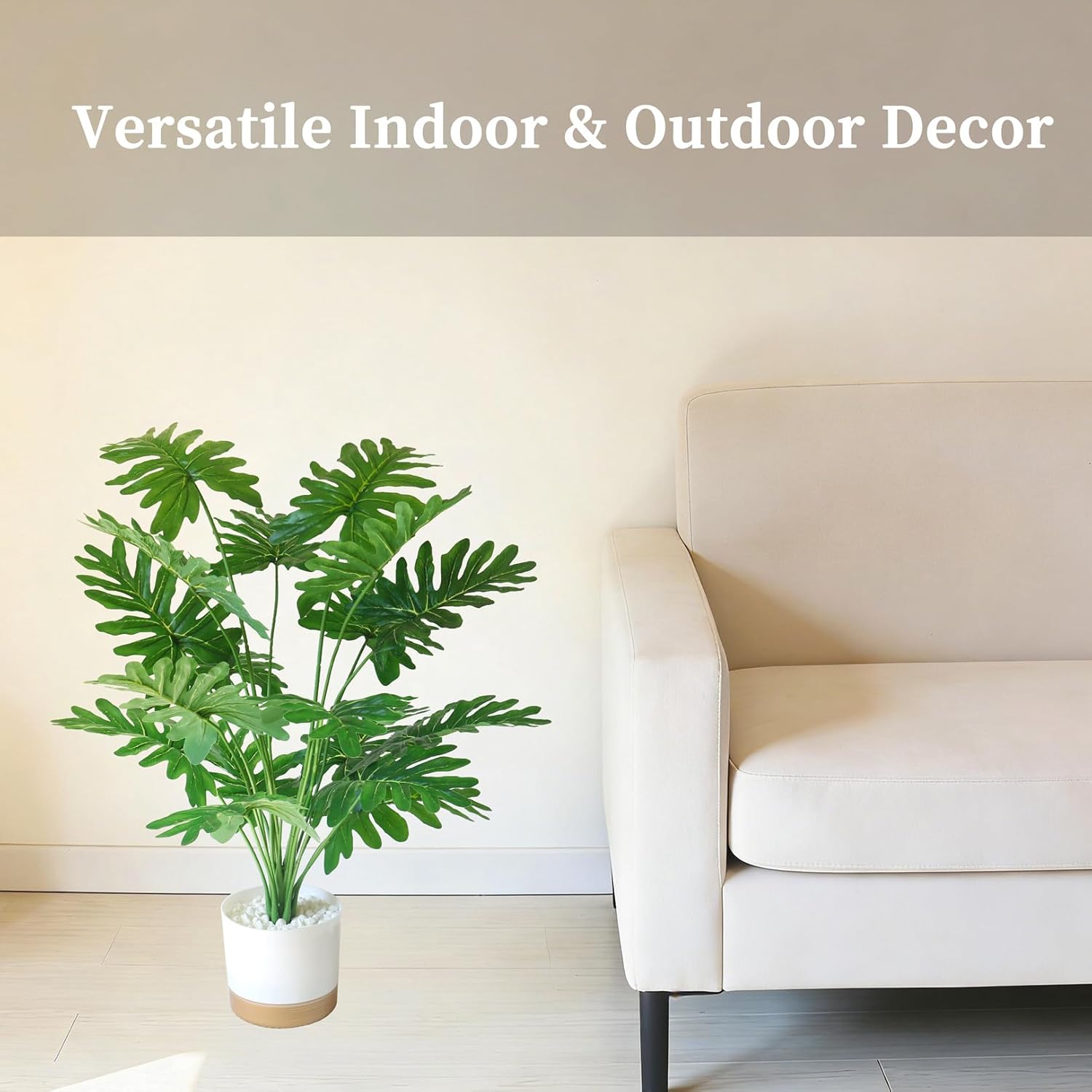 Thumbnail 3 de YXYQR Realistic 60cm Potted Artificial Philodendron Selloum (with pot) for indoor or outdoor decor