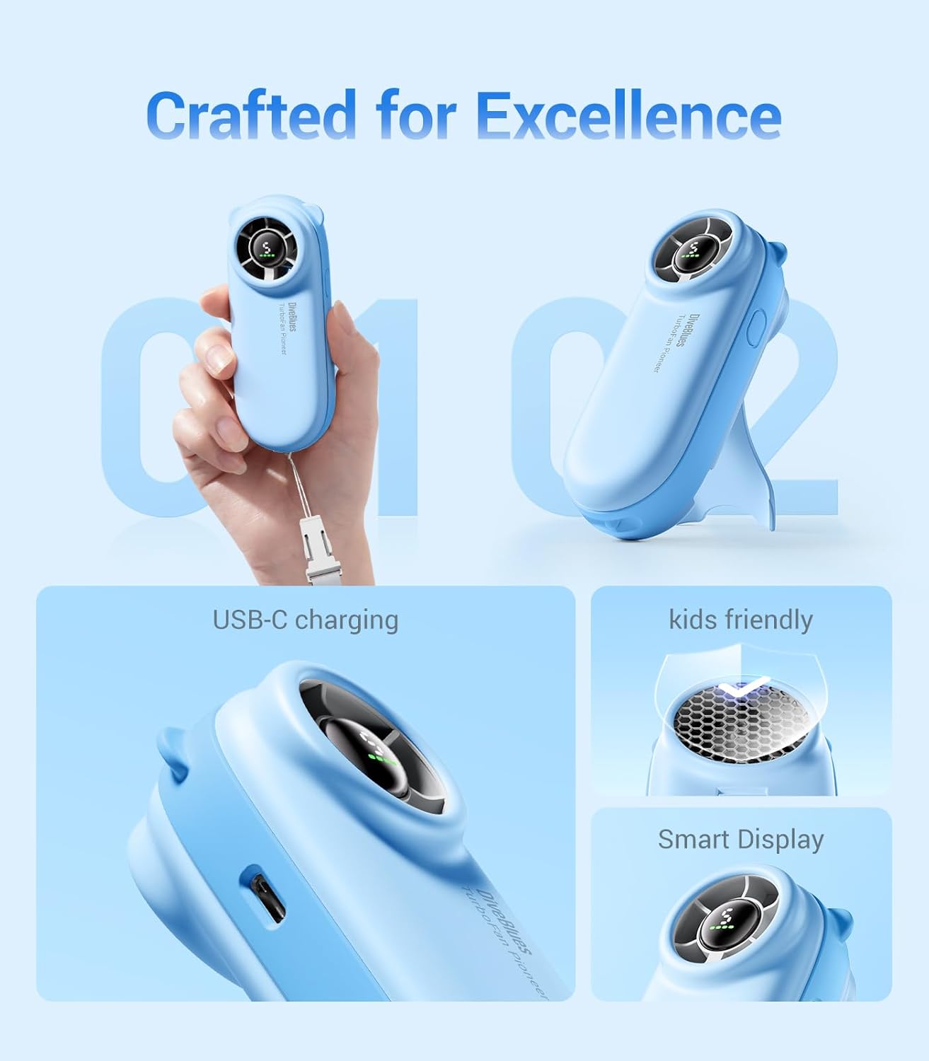 Thumbnail 4 de Diveblues Portable Handheld Turbo Fan: 4000mAh, 5 Speeds, Up to 16 Hours