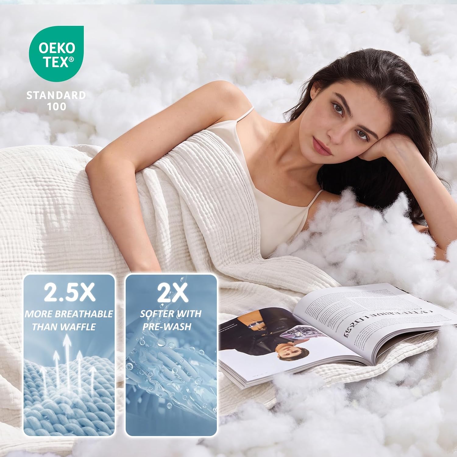 Detalle 2 de EMME Cotton Muslin Queen Blanket Bed Layering Coverlet