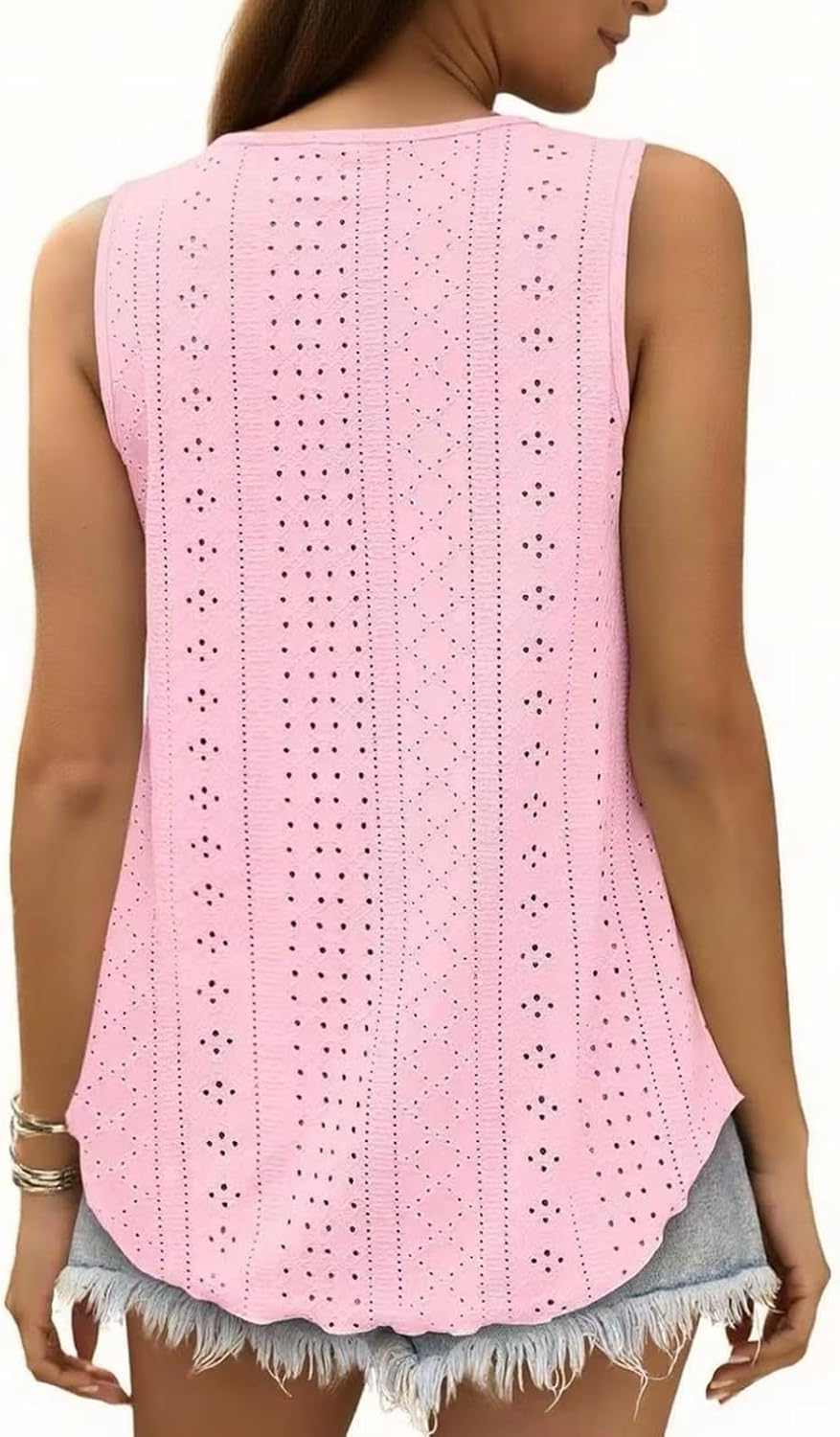 Detalle de SEDEX Women's Loose Fit Tank Top: Sleeveless Spaghetti Straps, Eyelet Embroidery, Round Neck for Summer