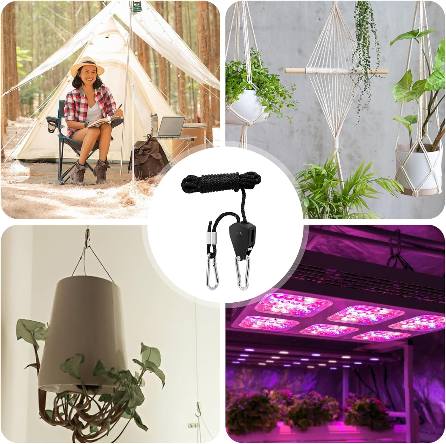 Thumbnail 6 de Seilratsche mit Haken – 4er-Set, 150 lb Kapazität, 2 m Zugseil, verstellbar