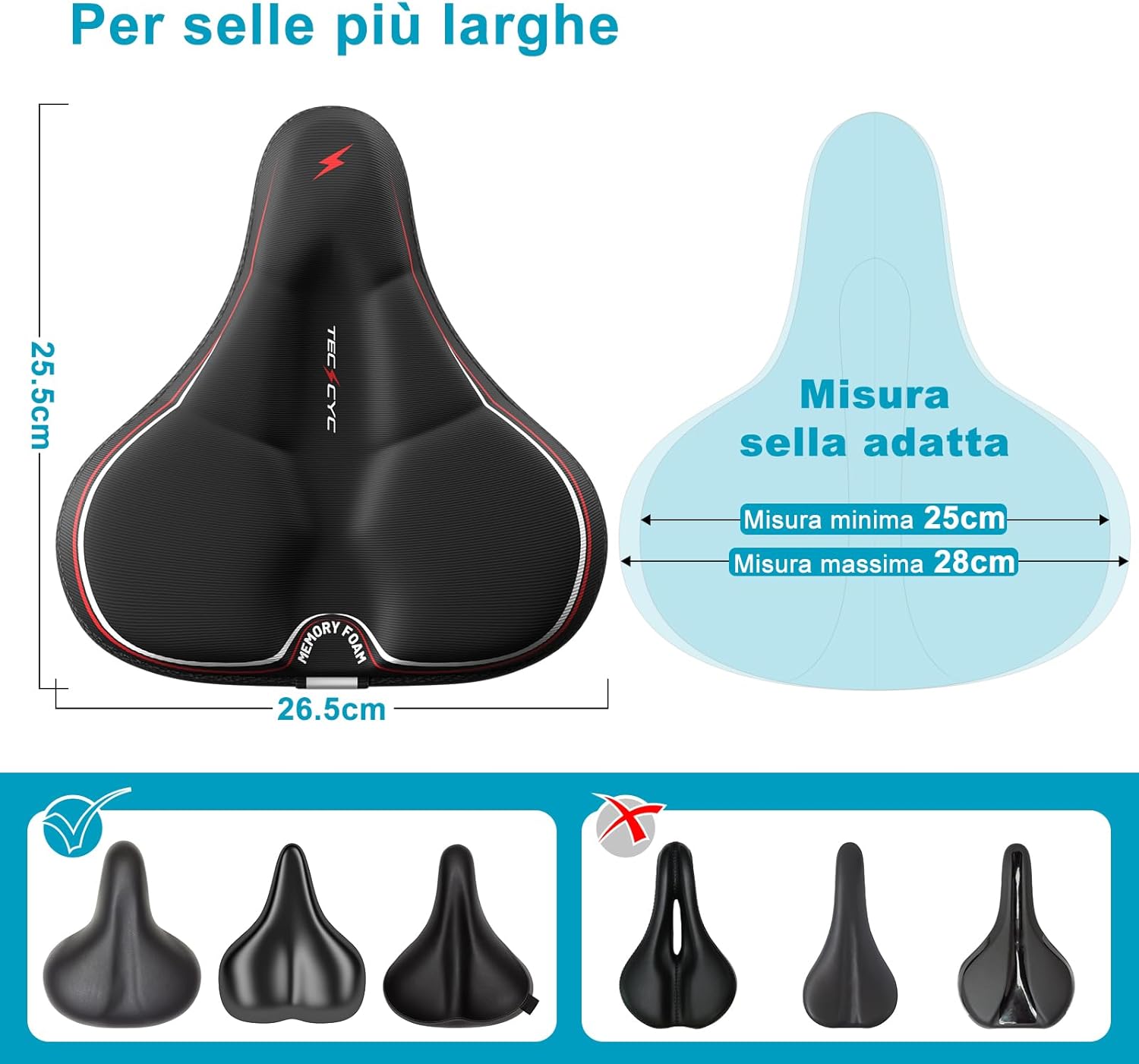 Thumbnail 1 de TECHCYC Coprisella Bici – Coprisella Cyclette in Memory Foam a Doppio Strato (26×25 cm) per Uomo e Donna