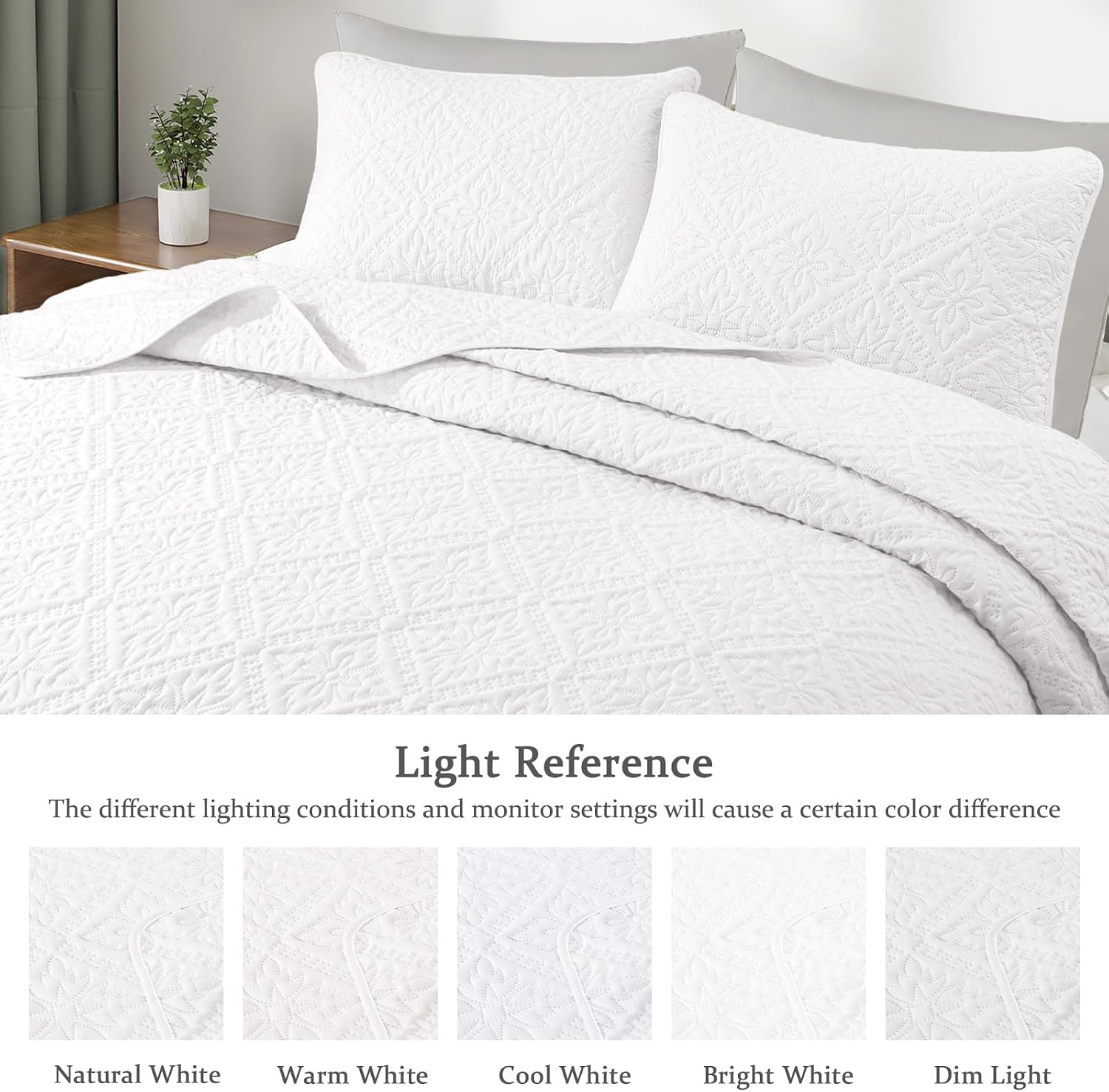 Detalle de Exclusivo Mezcla Quilt Set, King White Floral Quilt with 2 Pillow Shams