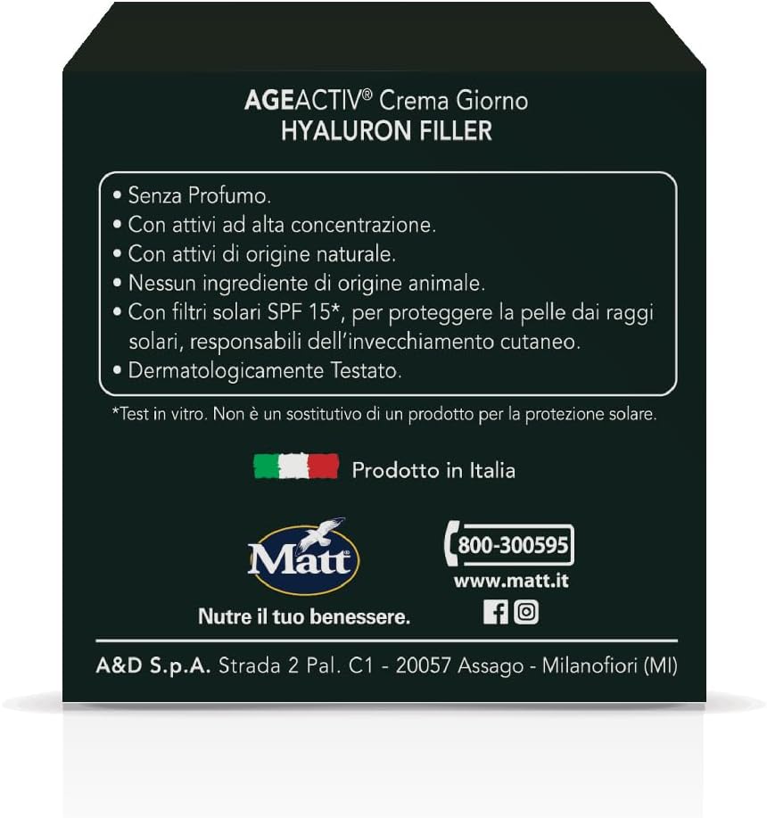 Detalle de Matt AGEACTIV Hyaluron Filler Crema Viso e Collo con Acido Ialuronico e SPF 15, 50 ml