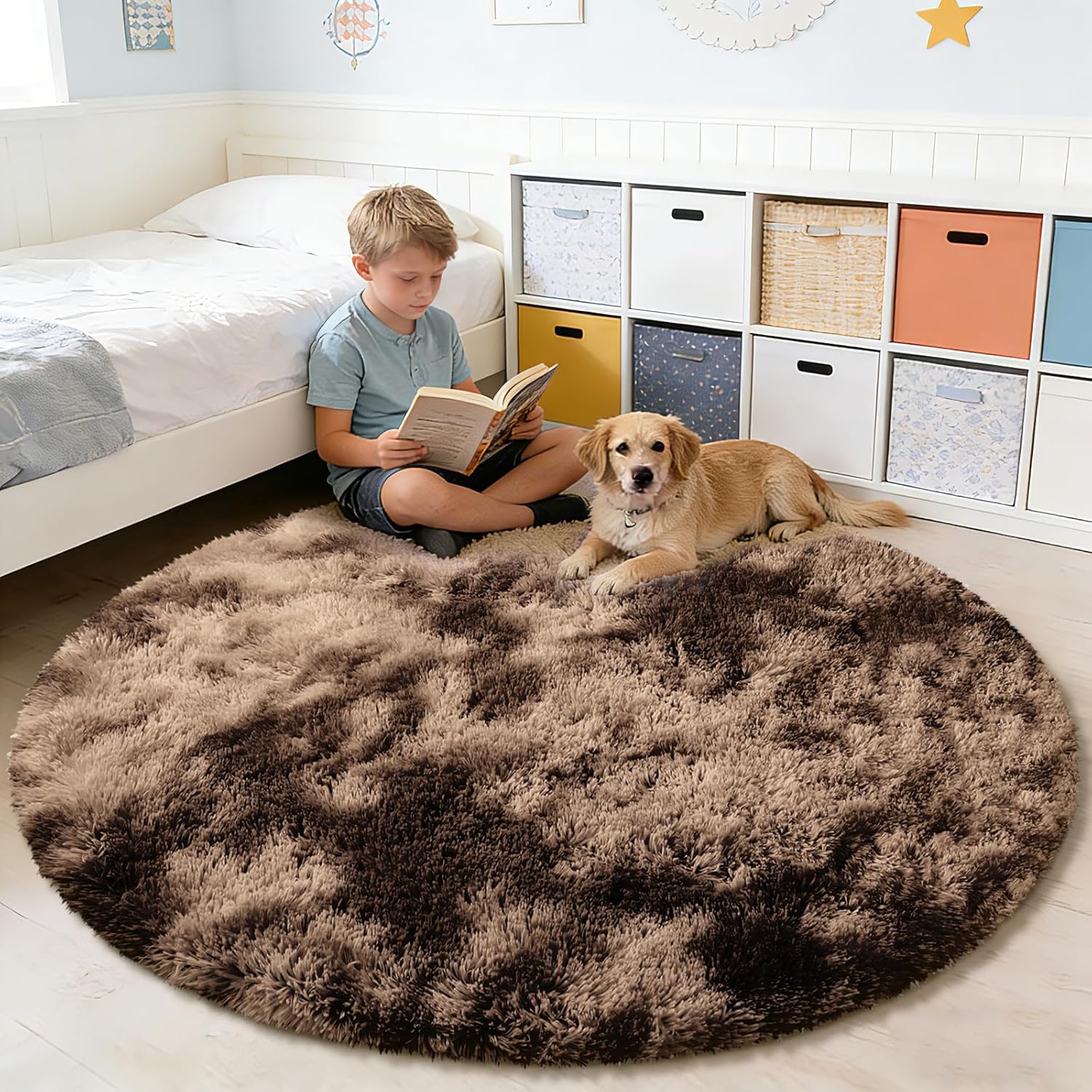 Thumbnail 4 de Tie-Dyed Coffee 6x9 Fluffy Area Rug