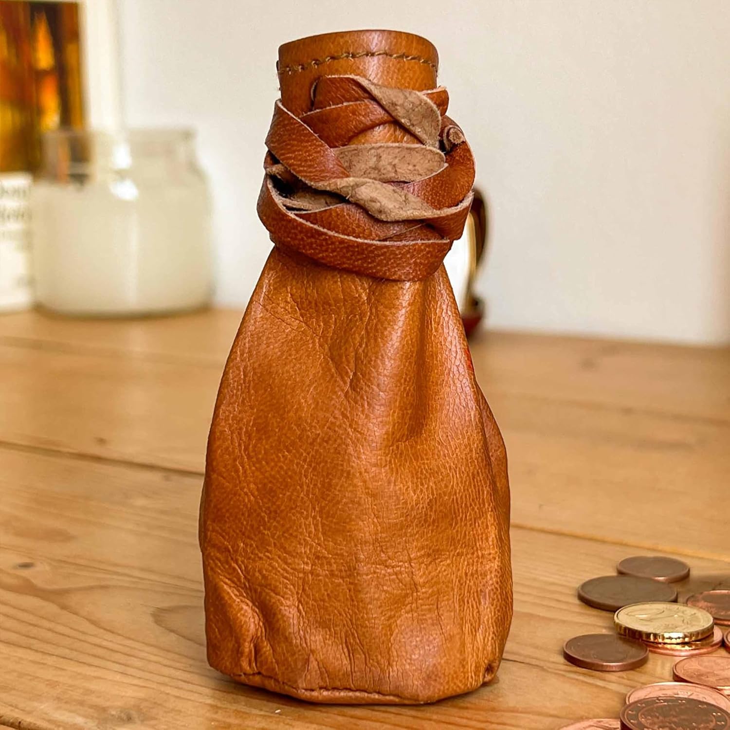 Detalle de Gusti Geldbeutel Leder – Arlo Beutel Säckchen aus Ziegenleder, Vintage Braun
